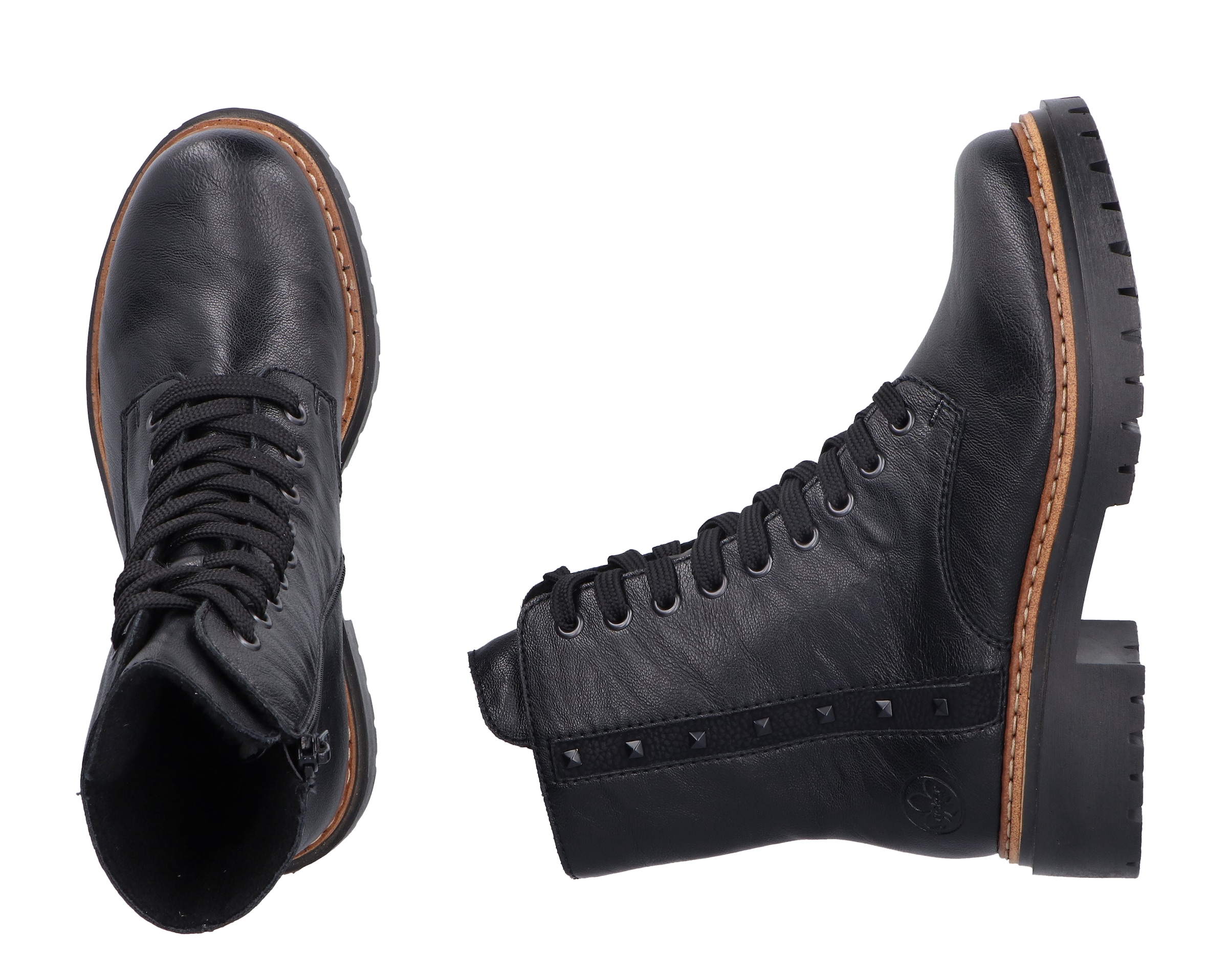 Rieker Schnürstiefelette, Schnürboots, Blockabsatz, Innenreissverschluss und Nietenverzierung