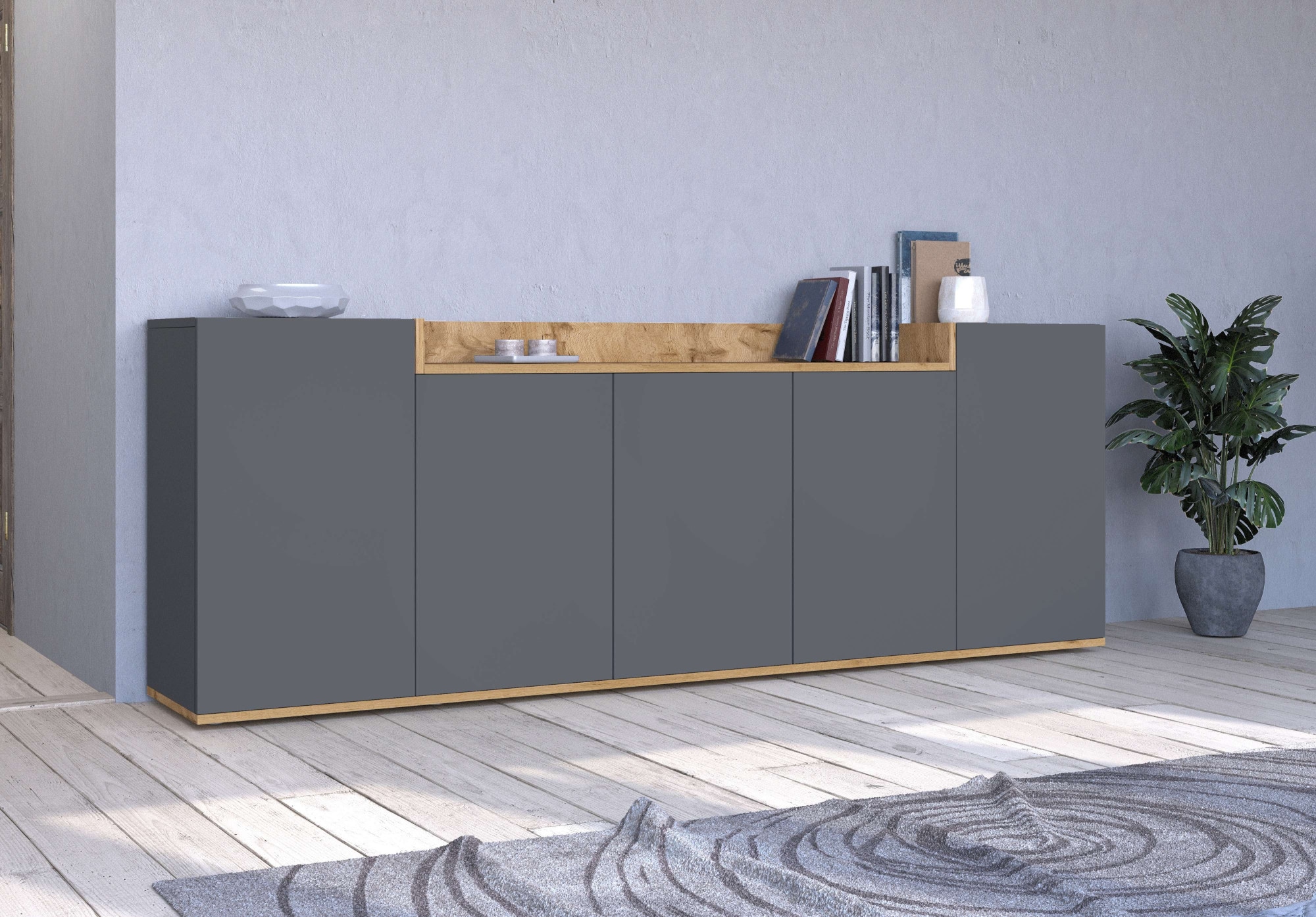 GOODproduct Buffet »BOLSENA, Kommode, Schrank,Lowboard mit 8 Fächer und offenes Ablagefach« 1 cuis tlg. stehend/hängend montierbar, Made in Italy, B/T/H: 200 × 35 × 71,2 cm