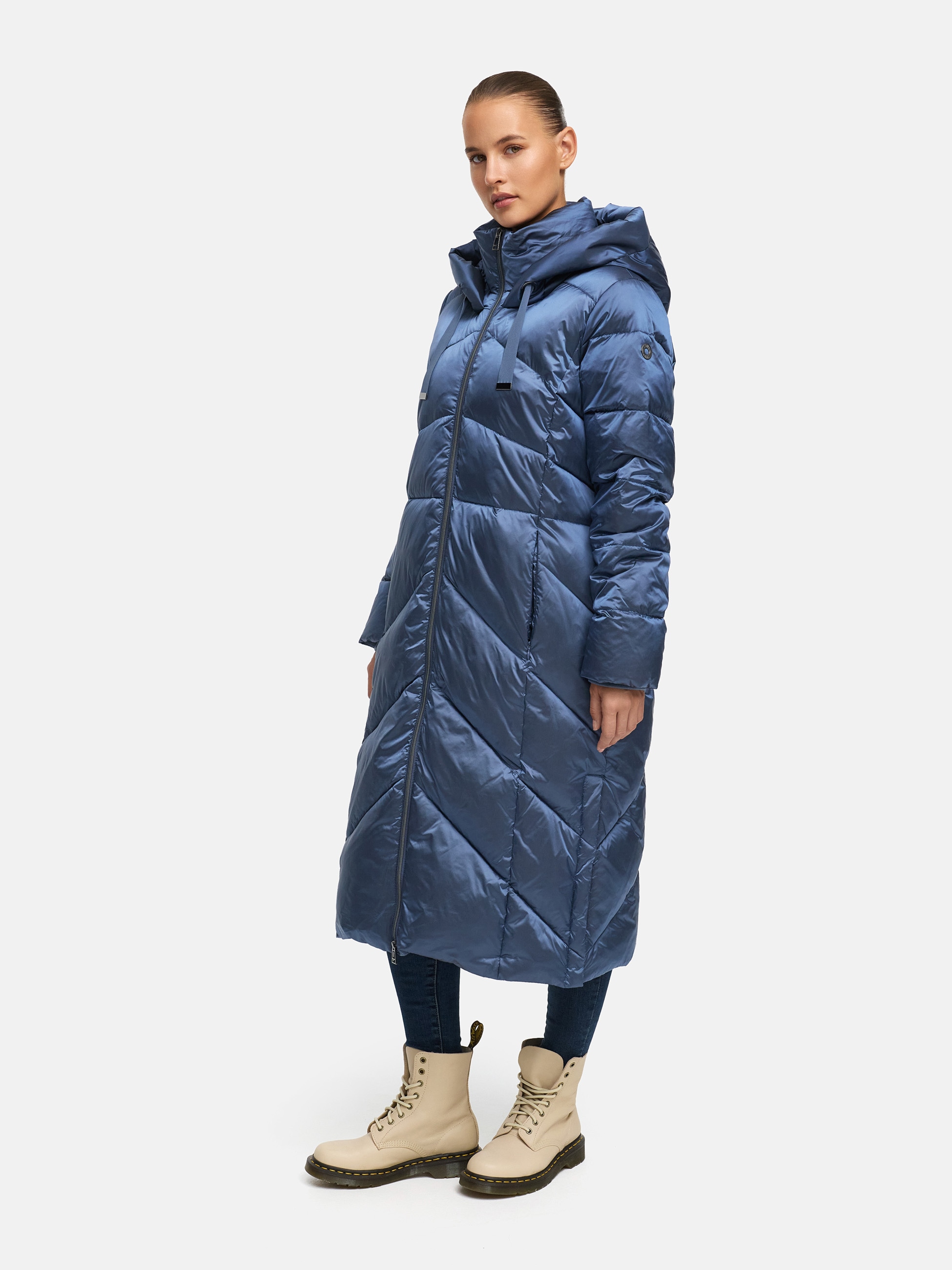 MANISA Manteau d'hiver mit Stehkragen und fester Kapuze und dekorativen Strickbändern