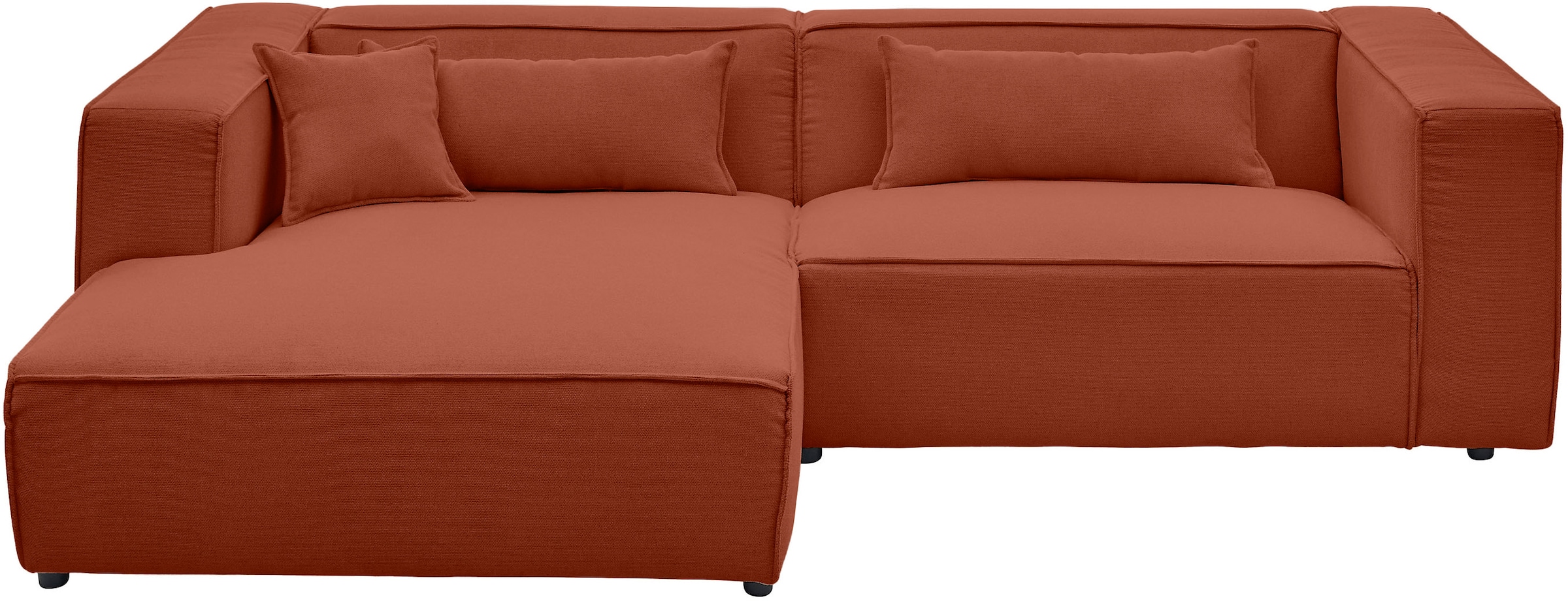 LeGer Home by Lena Gercke Canapé d'angle »PIARA Struktur mit Kedernaht L-Form« ottomane au choix droite/gauche, pieds noirs, confort d'assise agréable
