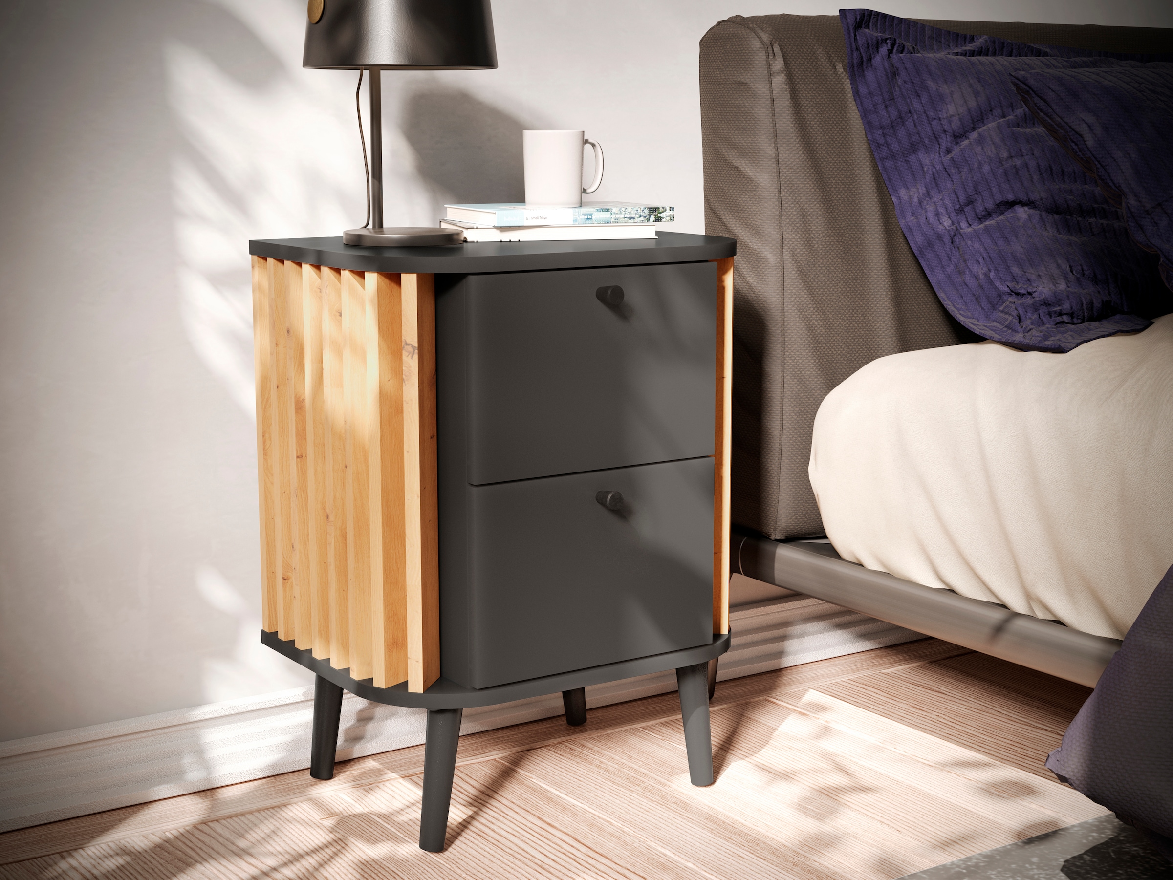 INOSIGN Commode »Stavanger, Höhe 60 cm, Paneel-Stäbchen-Optik, 2 Schubkästen« 1 cuis tlg. Nachtkonsole, Nachttisch, Nako, Kommode
