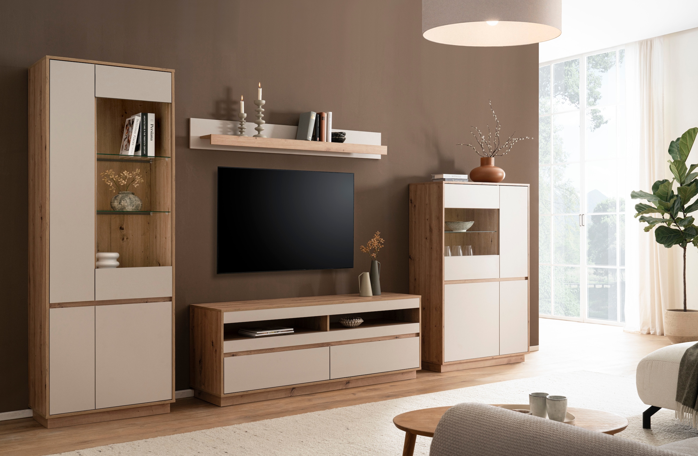 Home affaire Meuble mural »Sonora, moderne Anbauwand, Komplettset in Kaschmir/Eiche« Komplett-Set, 4 cuis tlg.