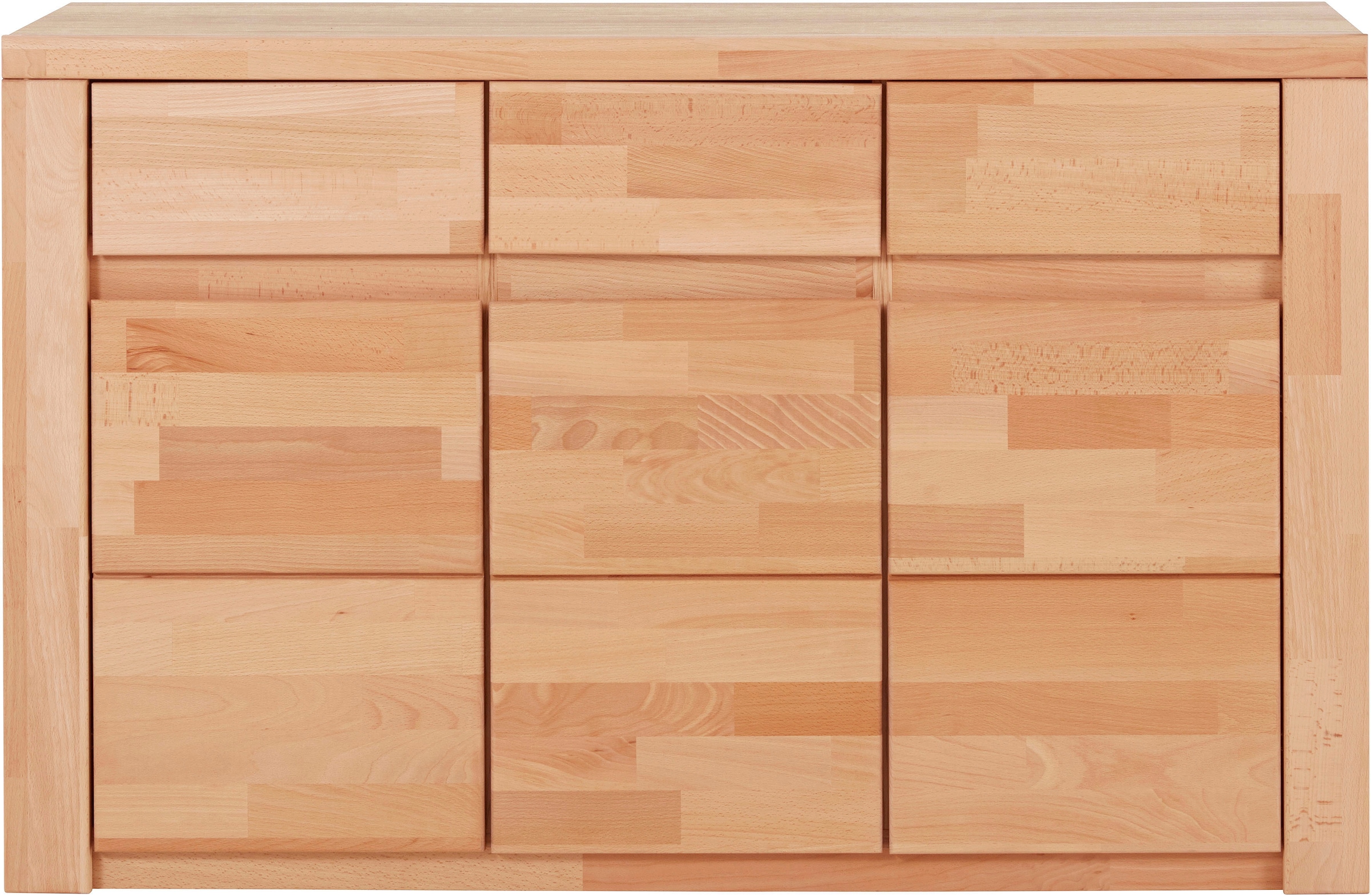 Home affaire Sideboard »Burano,127cm breit, Fronten Massivholz,3 Türen,3 Schubladen,6 Fächer«, Holz massiv,Holzwerkstoff,Griffmulden,Böden variabel einsetzbar