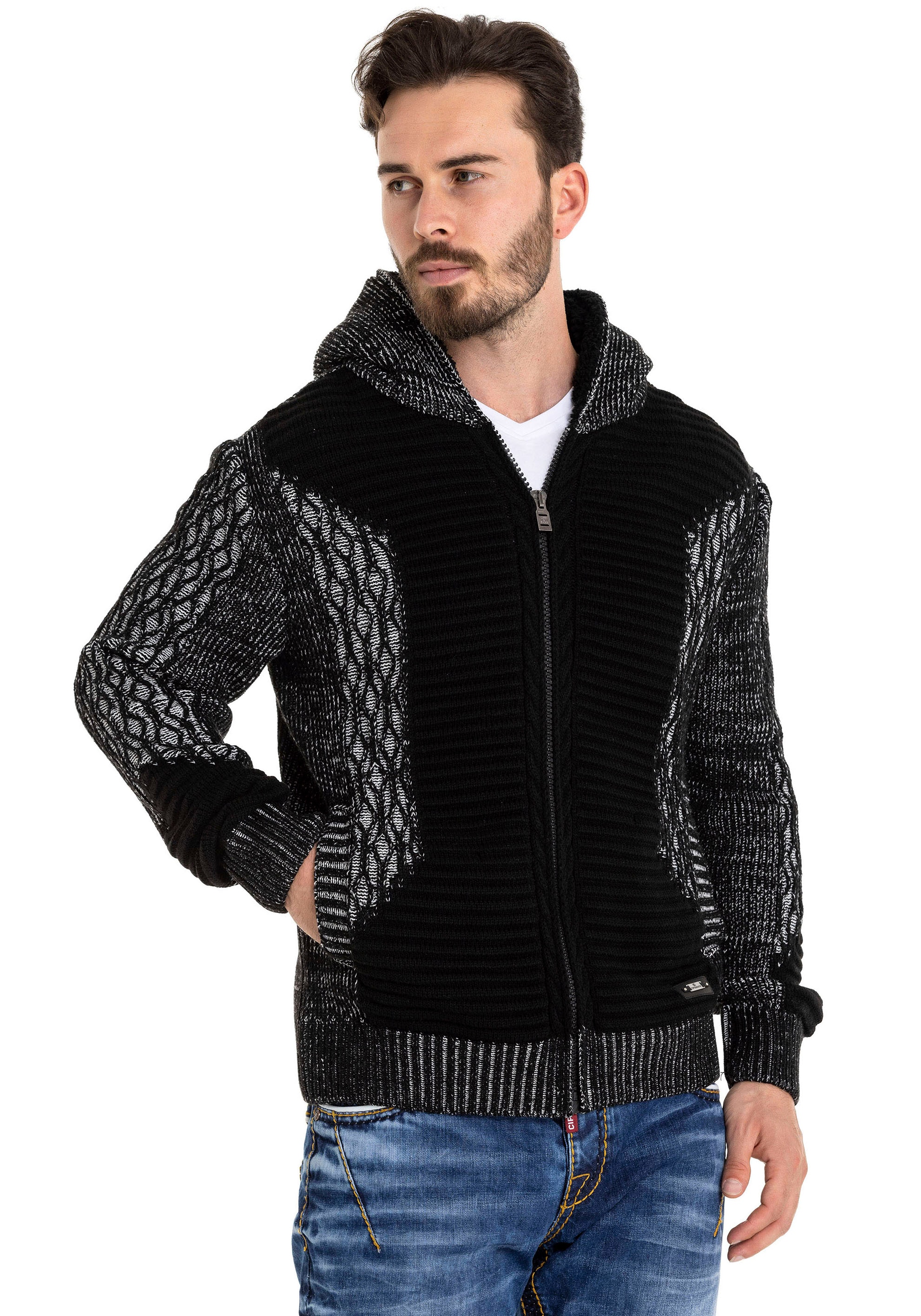 Cipo & Baxx Cardigan, mit flauschiger Kapuze