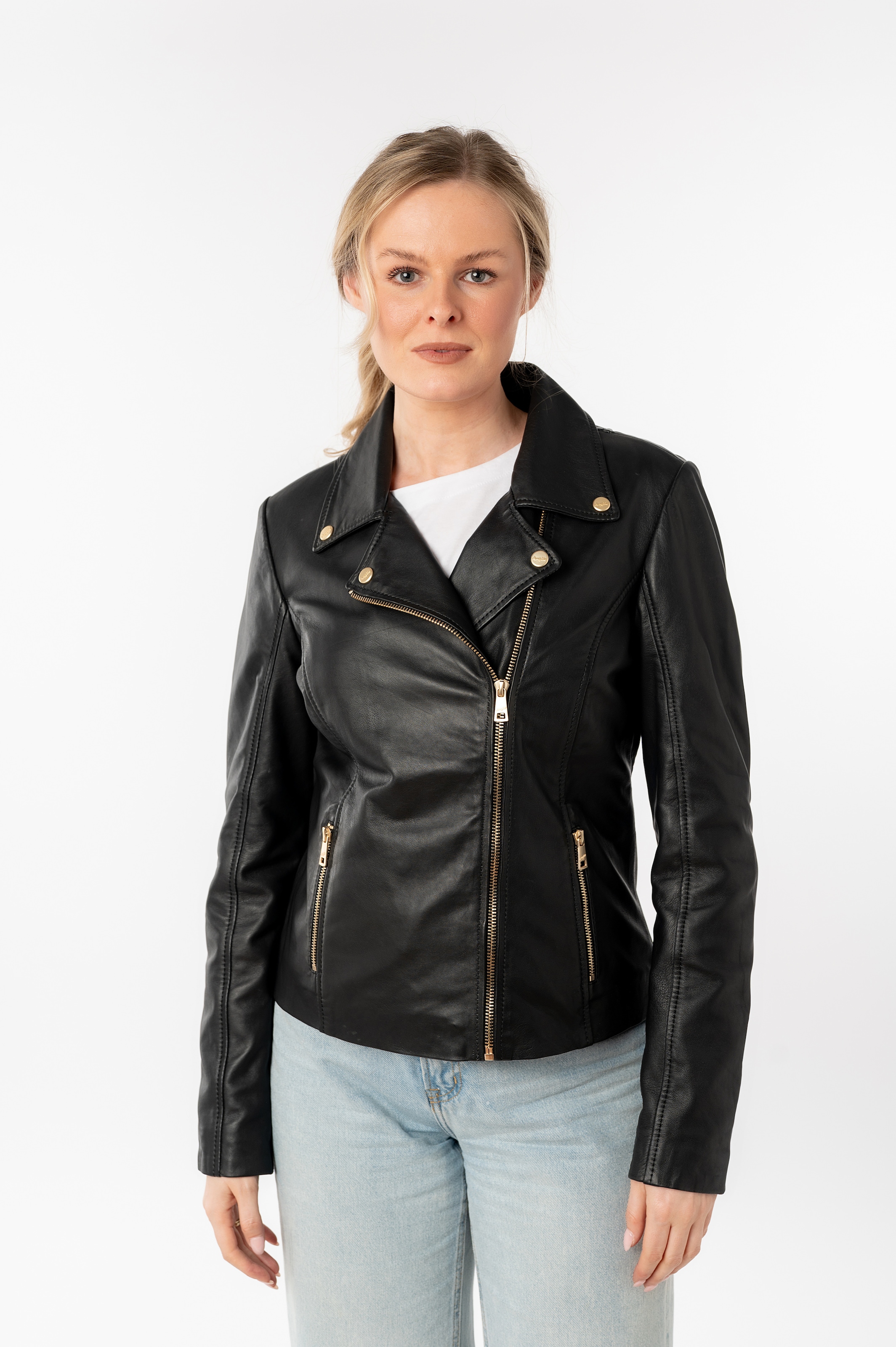 Image of Mauritius Lederjacke "MWFylli" mit Knopfdetails, Reverskragen