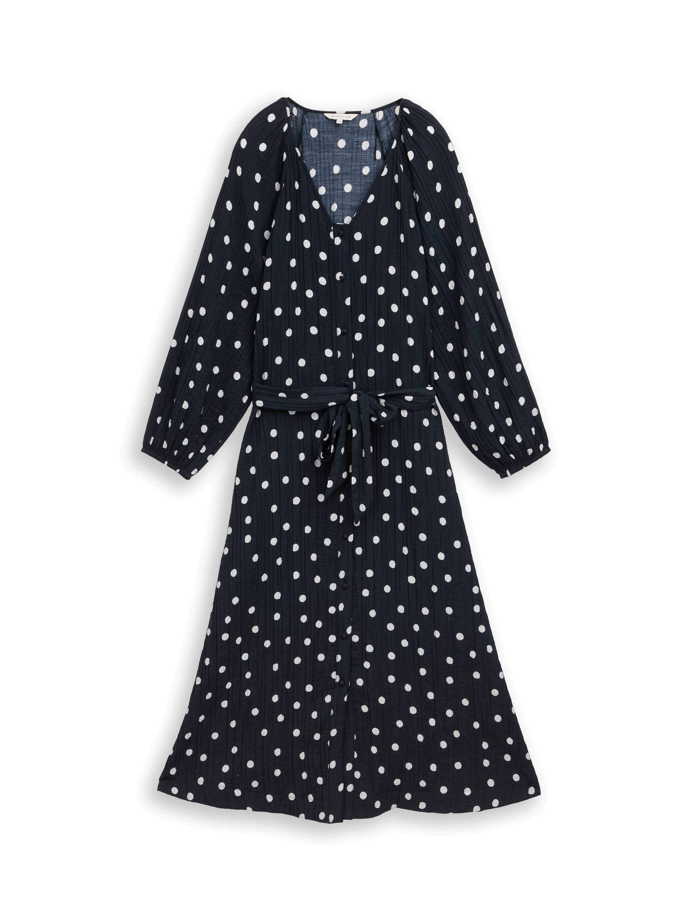 TOM TAILOR Midikleid Ohne Taschen Langarm Sommerkleid mit Punkten