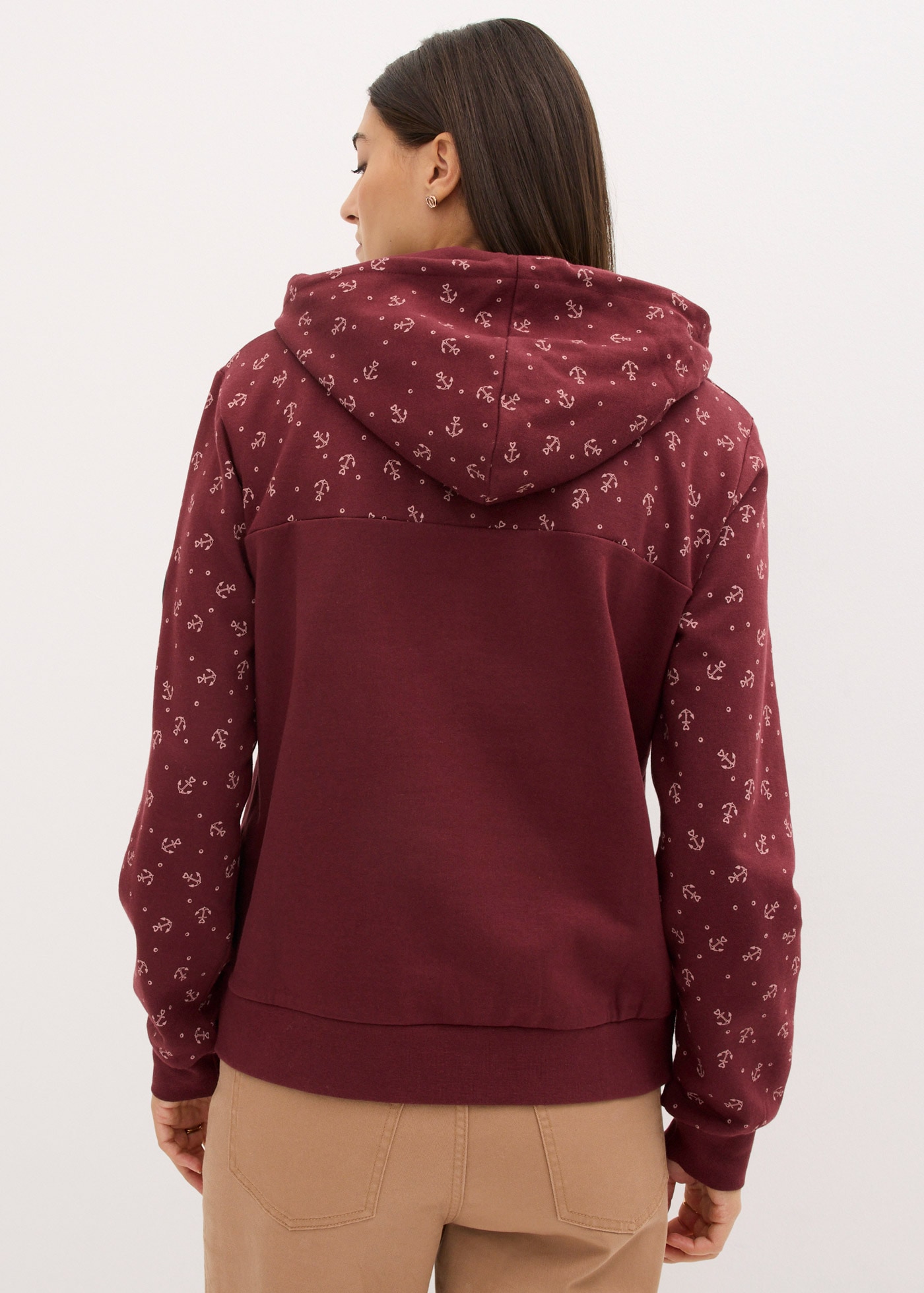 bonprix Hoodie »Kapuzensweatshirt mit Reissverschluss aus reiner Baumwolle«, mit maritimem Muster, Anker-Motiven

