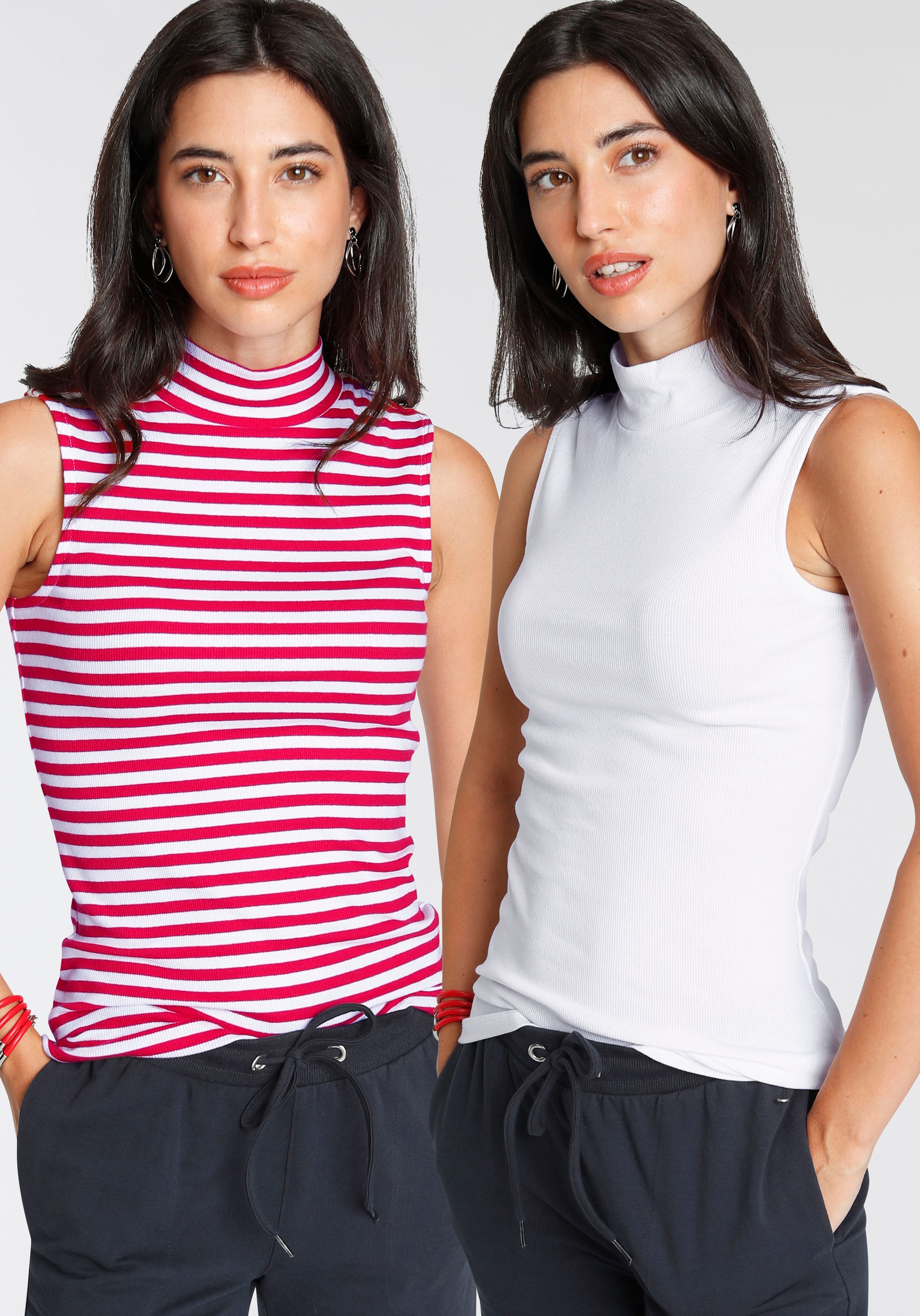 Image of AJC Shirttop, mit Stehkragen im Doppelpack gestreift + uni bei Ackermann Versand Schweiz