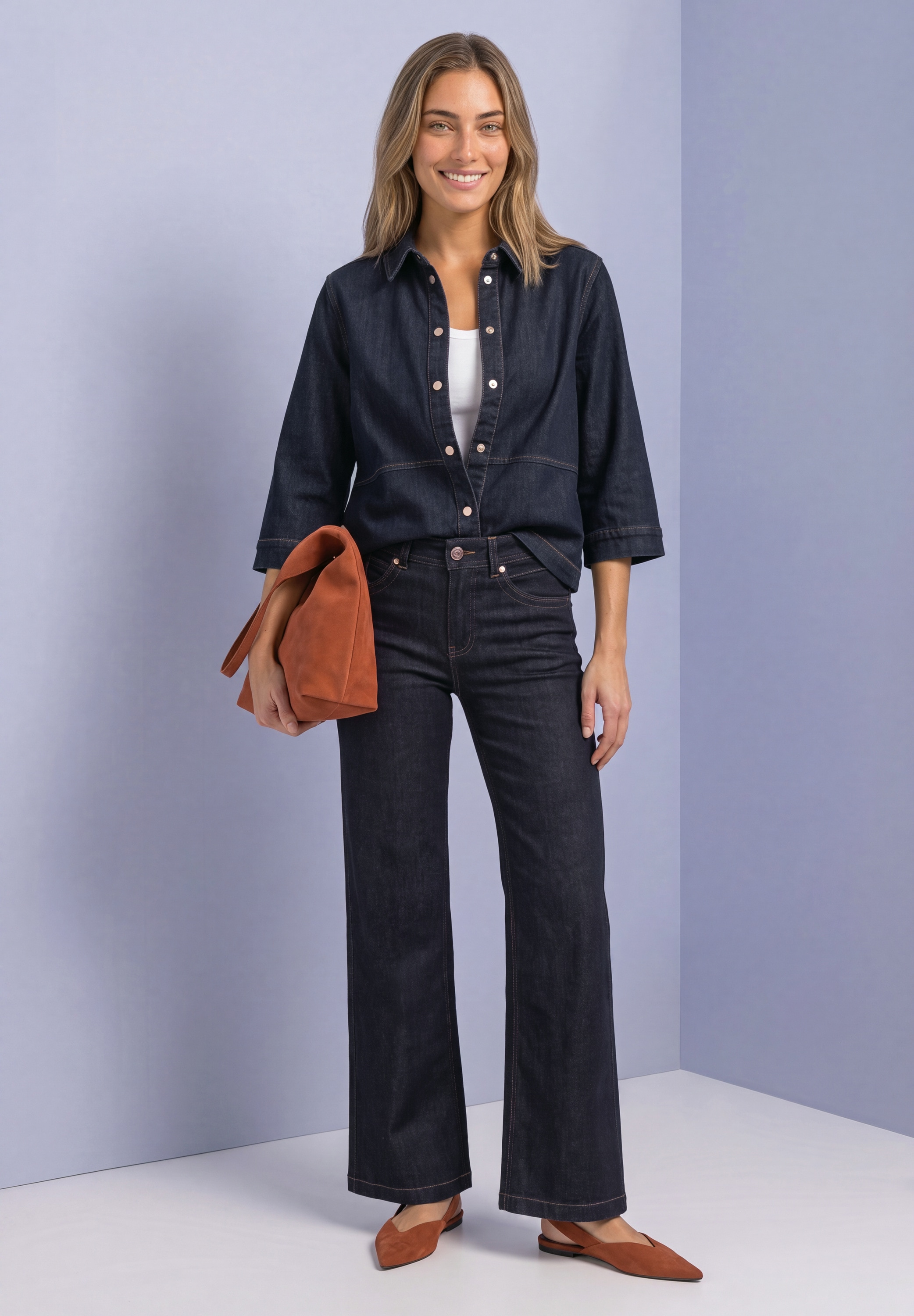 STREET ONE Jeansbluse 3/4-Arm Hemdbluse mit Knopfleiste