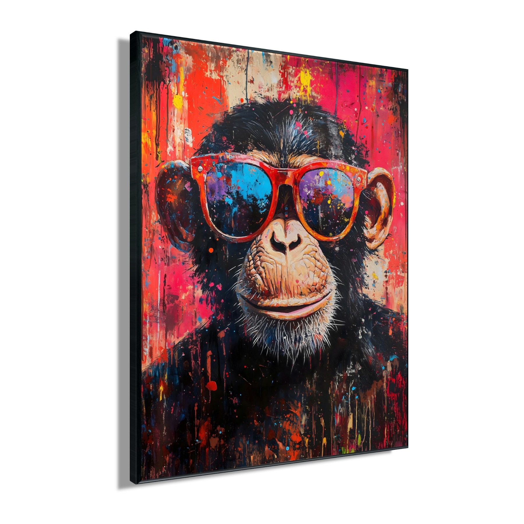 Bönninghoff Ölgemälde »handarbeit gerahmt SCHIMPANSE 60x90 cm – Wandbild Pop Art« Affen | Affenbilder | Pop Art 1 Stk. tlg. handgefertigt, jedes Bild ein Unikat, Schattenfugenrahmen