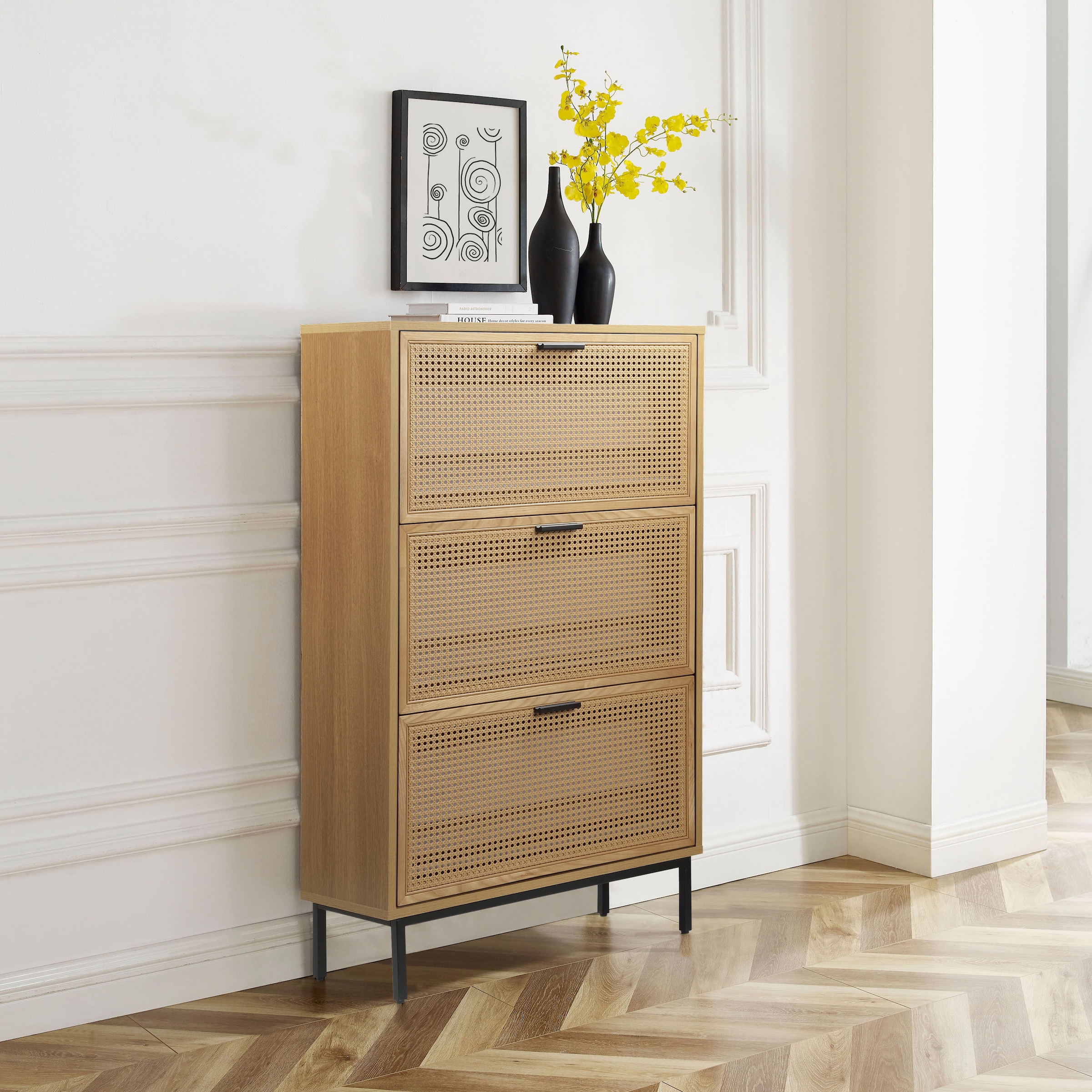 GOODproduct Schuhschrank »Feines« aus massiver Esche, Metallgestell mit Pulverbeschichtung, Breite 80 cm