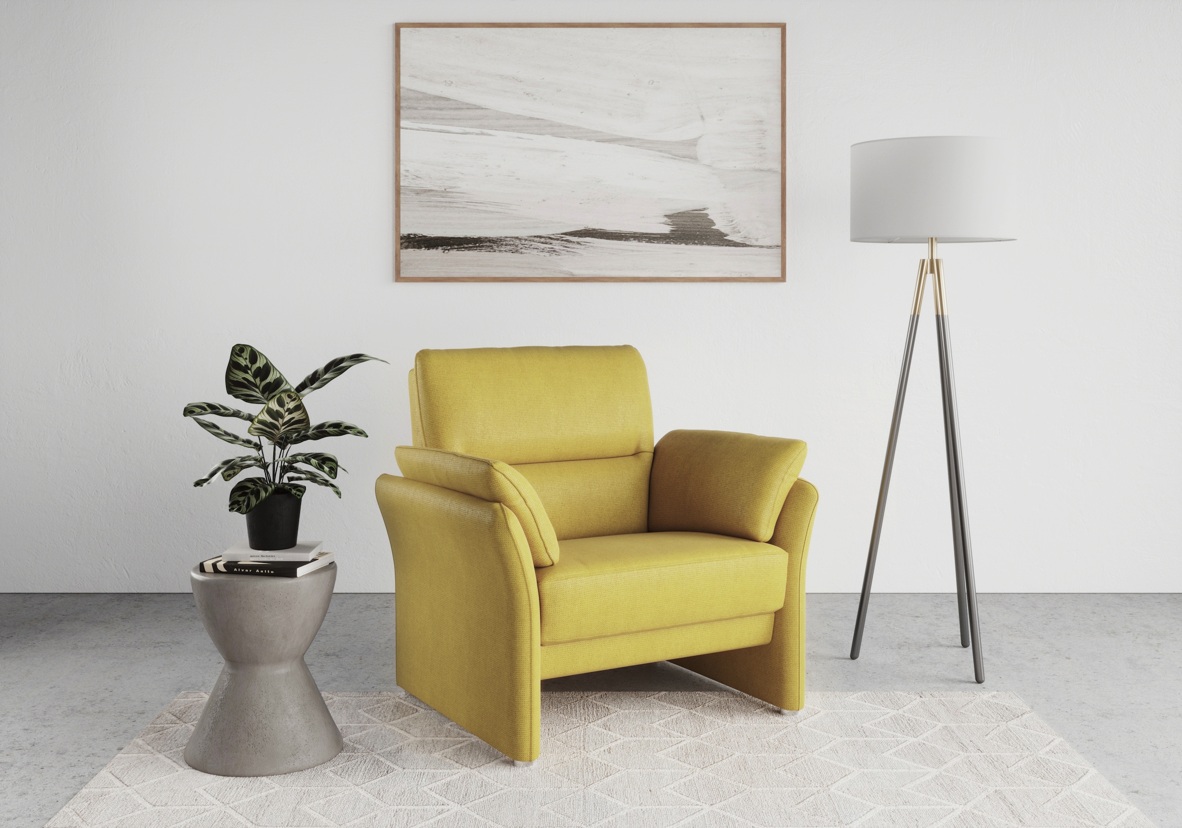 Image of DOMO collection Sessel "Pina elegant und zeitloser Clubsessel, bequemer Cocktailsessel" Hoher Sitzkomfort, Microfaser hochflorig, senf