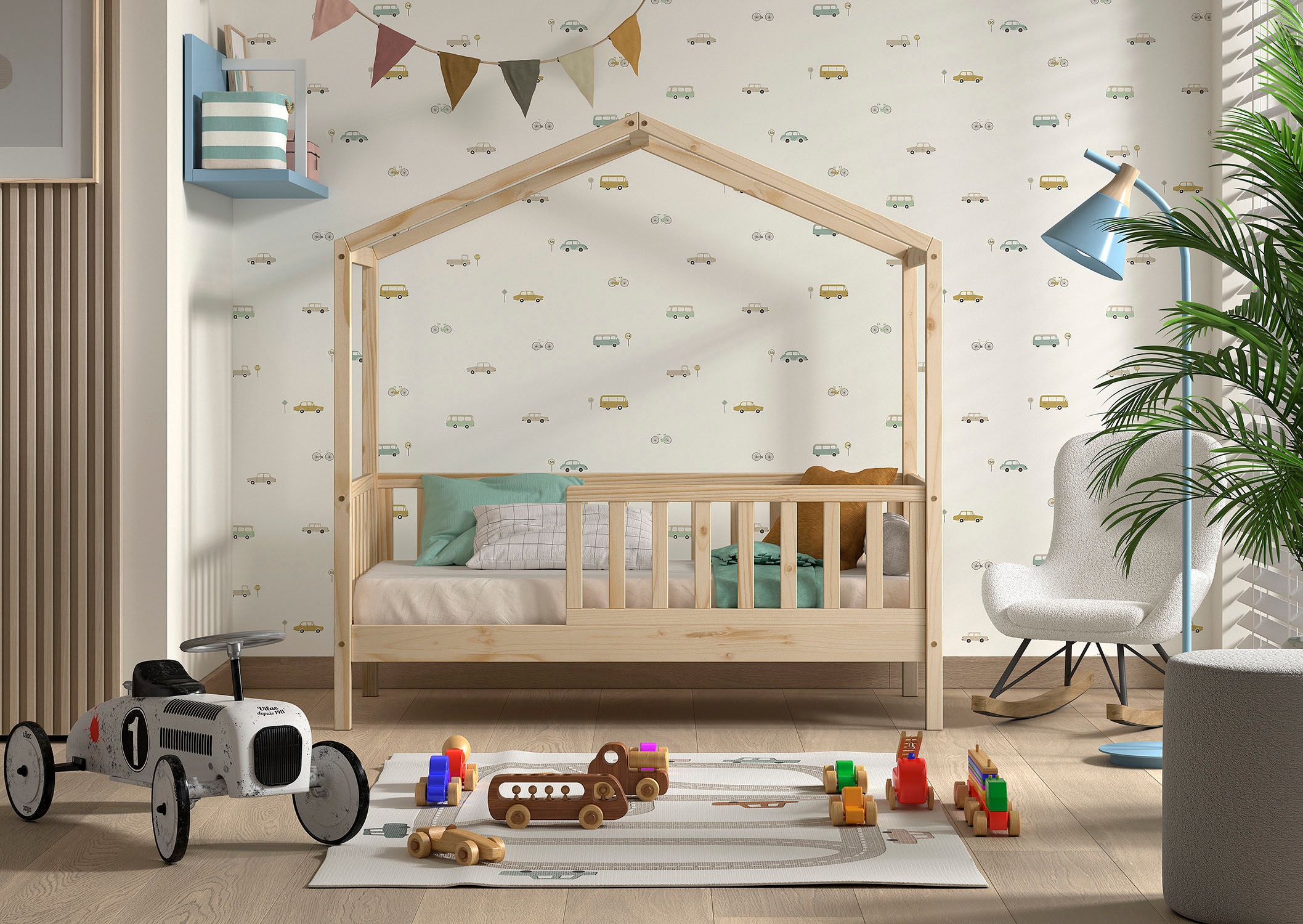 Vipack Lit de maison »Junior Hausbett 70/140, umlaufender Rausfallschutz, stabil gebaut« L/H/P env. 148x150,6x75,8 cm, disponible en différentes couleurs,  incl. sommier à lattes et structure de toit