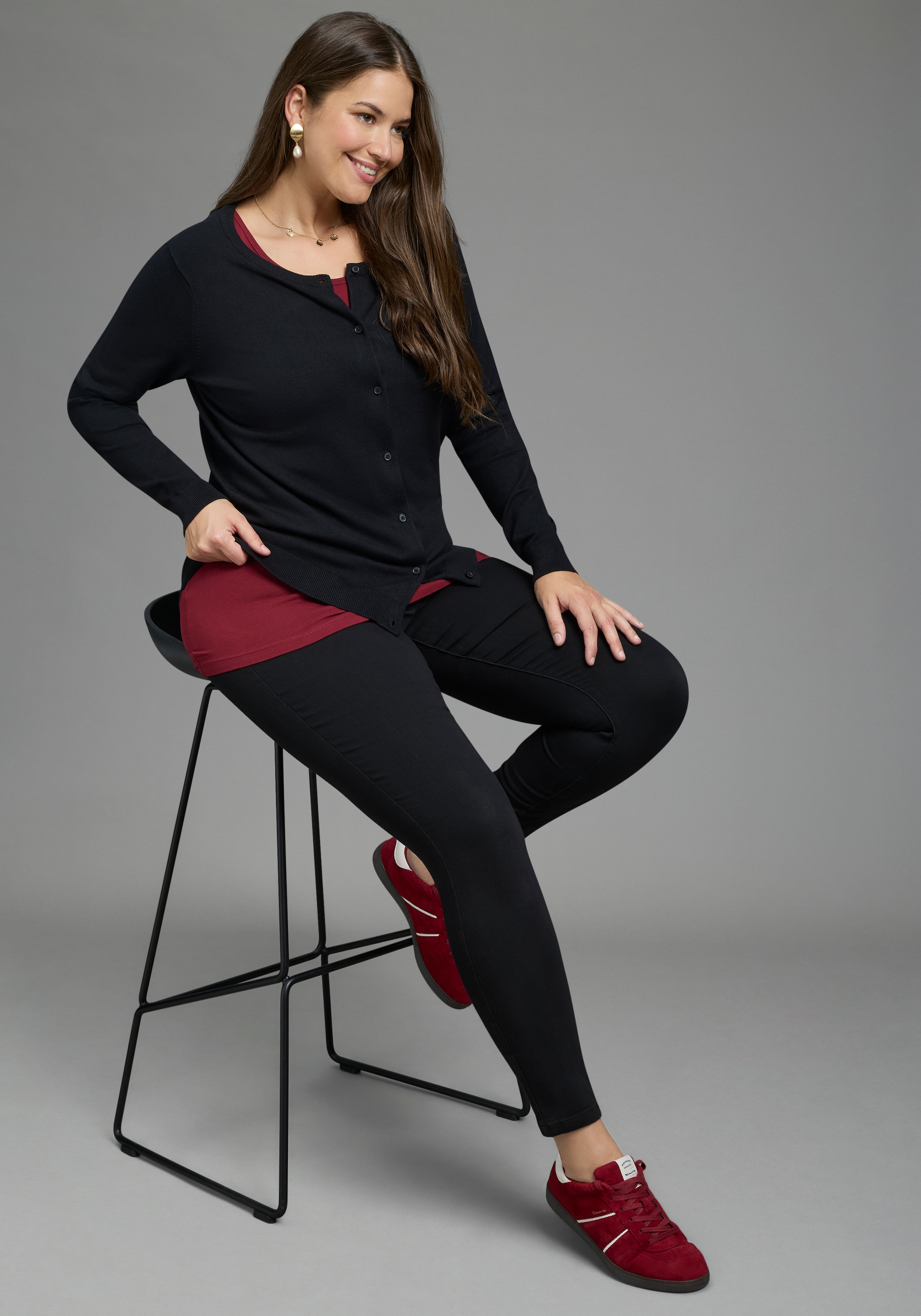 Laura Scott CURVE Veste en tricot »Grosse Grössen« forme longueur hanches, coupe fluide, col rond