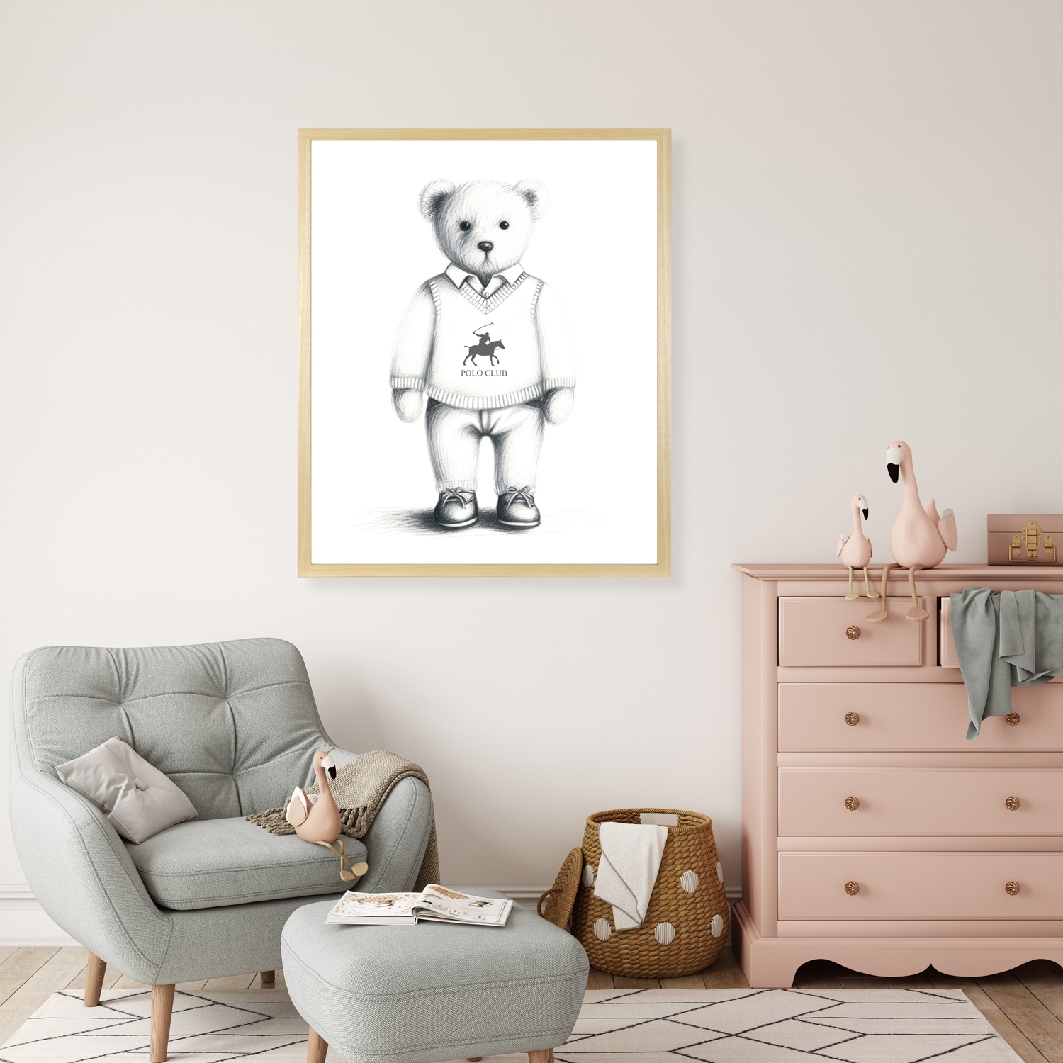 queence Tableau avec cadre »Vintage Polo Teddy Bär in Pullunder« Images de mode | Mode | Mode | Ours | Ours | Personnages impression poster HD Premium incluant cadre en bois massif beige