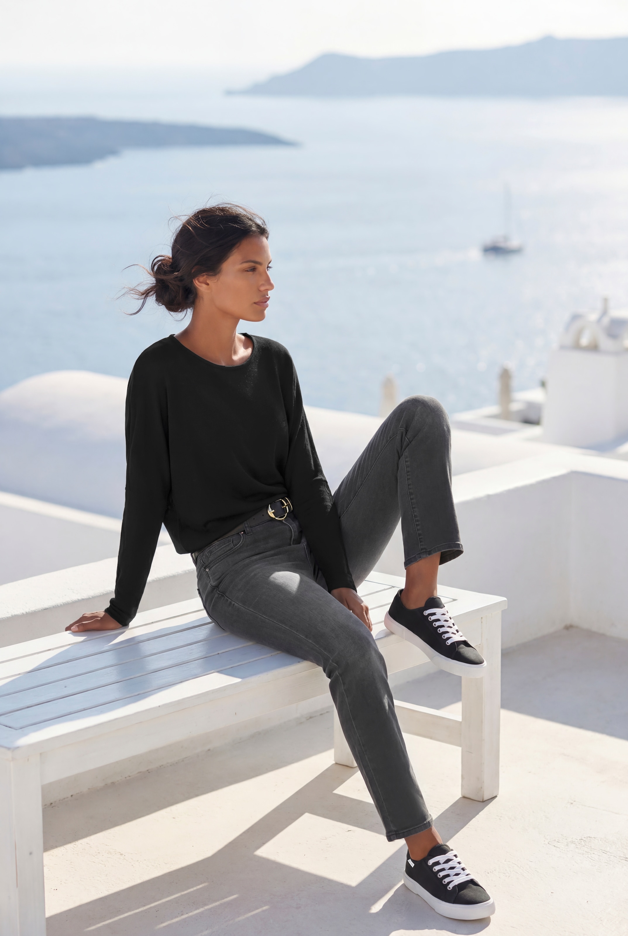 Vivance T-shirt à manches longues »mit breitem Bund« en maille fine structurée et aérée avec viscose