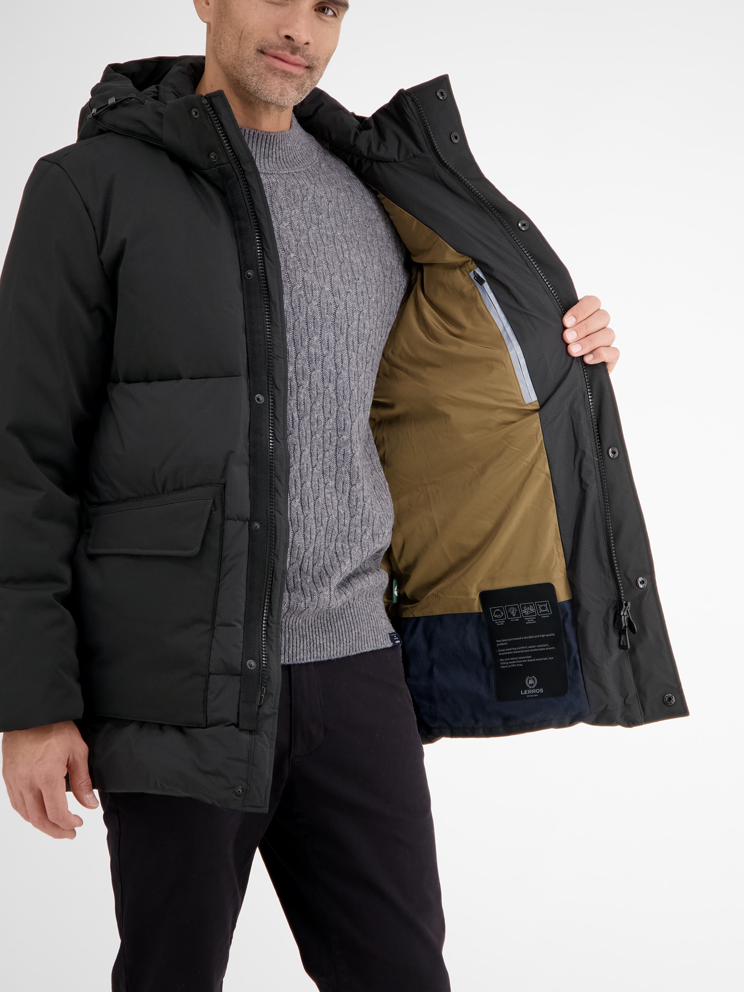 LERROS Parka »LERROS Funktionsparka in Shell-Materialmix, dick gefüttert« mit Kapuze Wasser- und windabweisend, atmungsaktiv