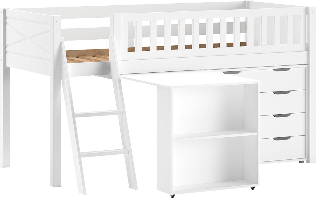 Vipack Spielbett Made in Europe,  mit viel Funktion auf kleinem Raum, LF 90x200 cm, Kiefer weiss lackiert