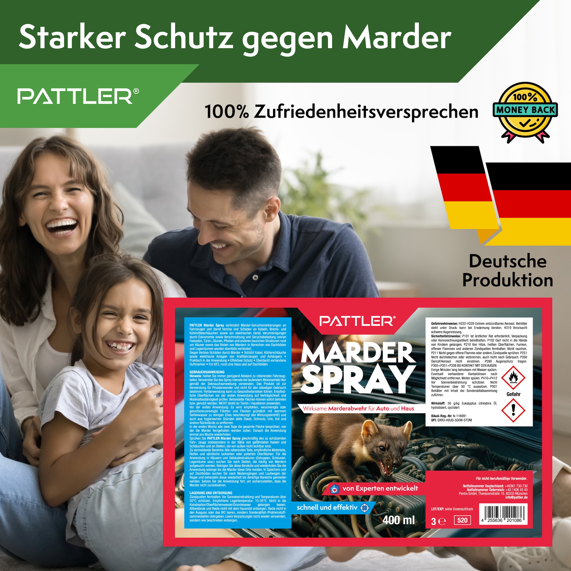 Pattler Spray anti-fouines »Hochwirksam mit Sofortwirkung« 400 ml