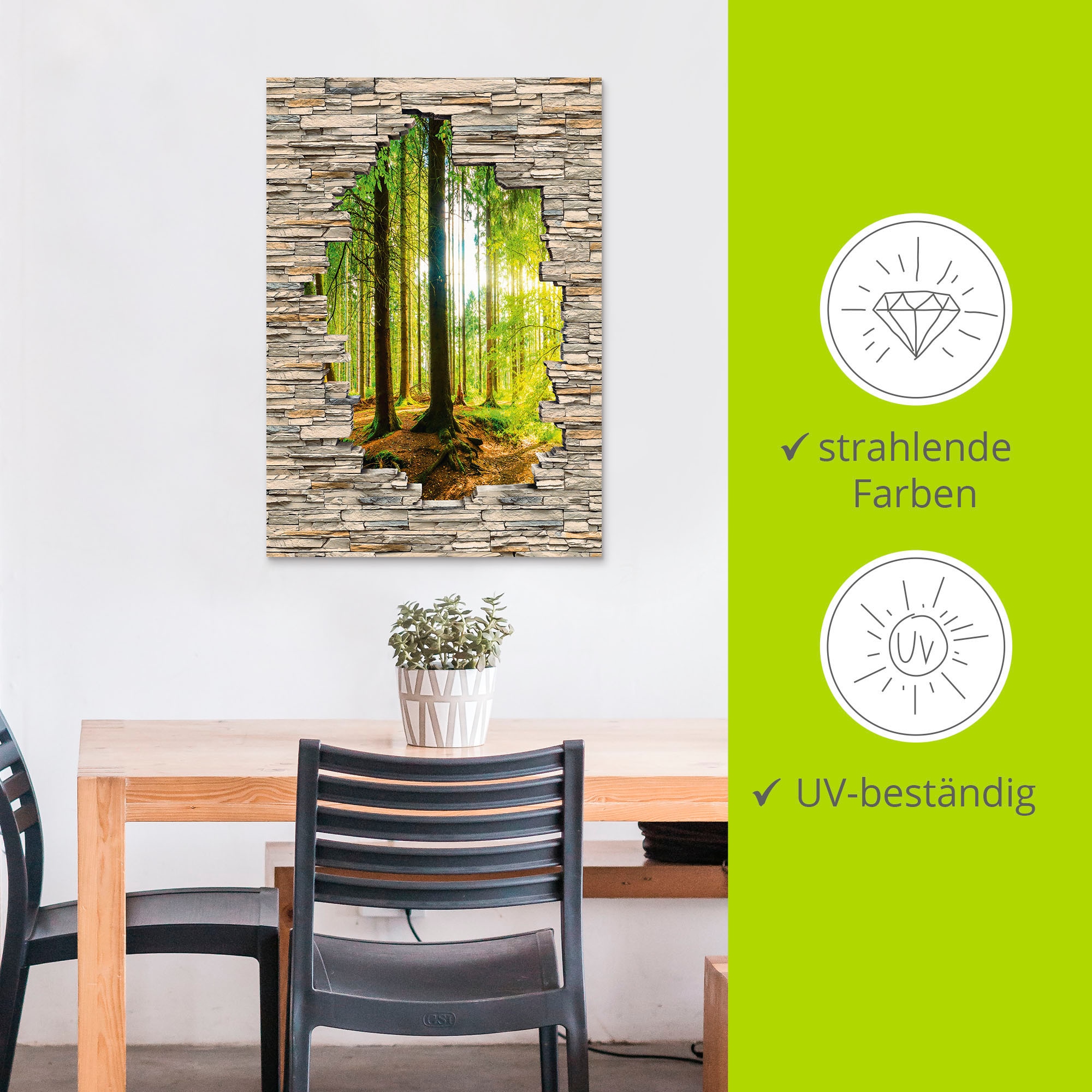 Artland Wandbild »Wald mit Bach Blick Stein Mauer«, Waldbilder, (1 St.), als Alubild, Outdoorbild, Poster, Wandaufkleber in verschied. Grössen