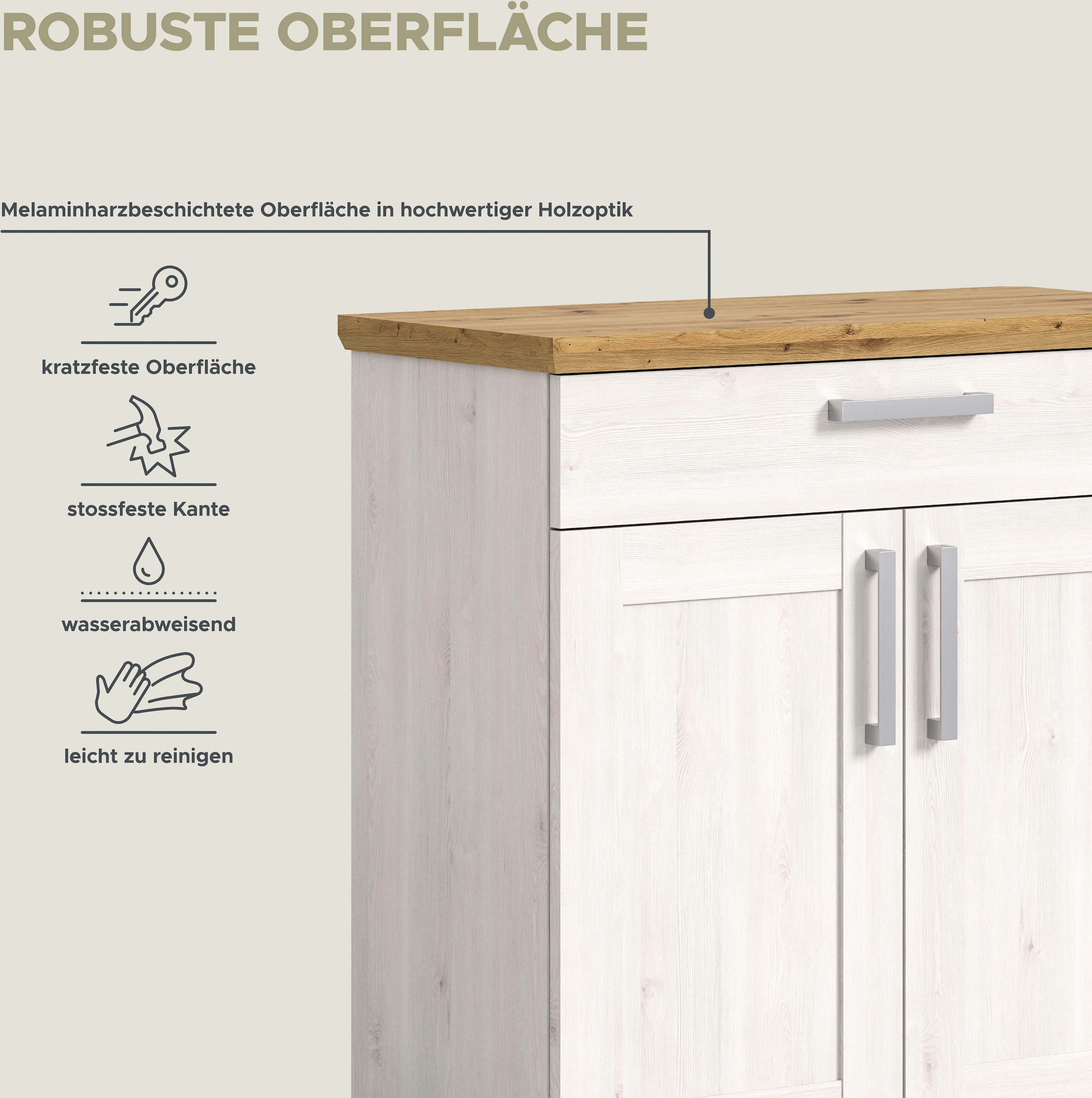 Home affaire Garderoben-Set »COSENZA, TOPSELLER!, Breite ca. 285 cm, 5-teilig, in Landhausoptik«, (5 St., Garderobenschrank, Sitzbank, Garderobenpaneel, Schuhschrank, Spiegel), Garderobenkombination, Kombination, Diele, Garderobe, Garderobenmöbel