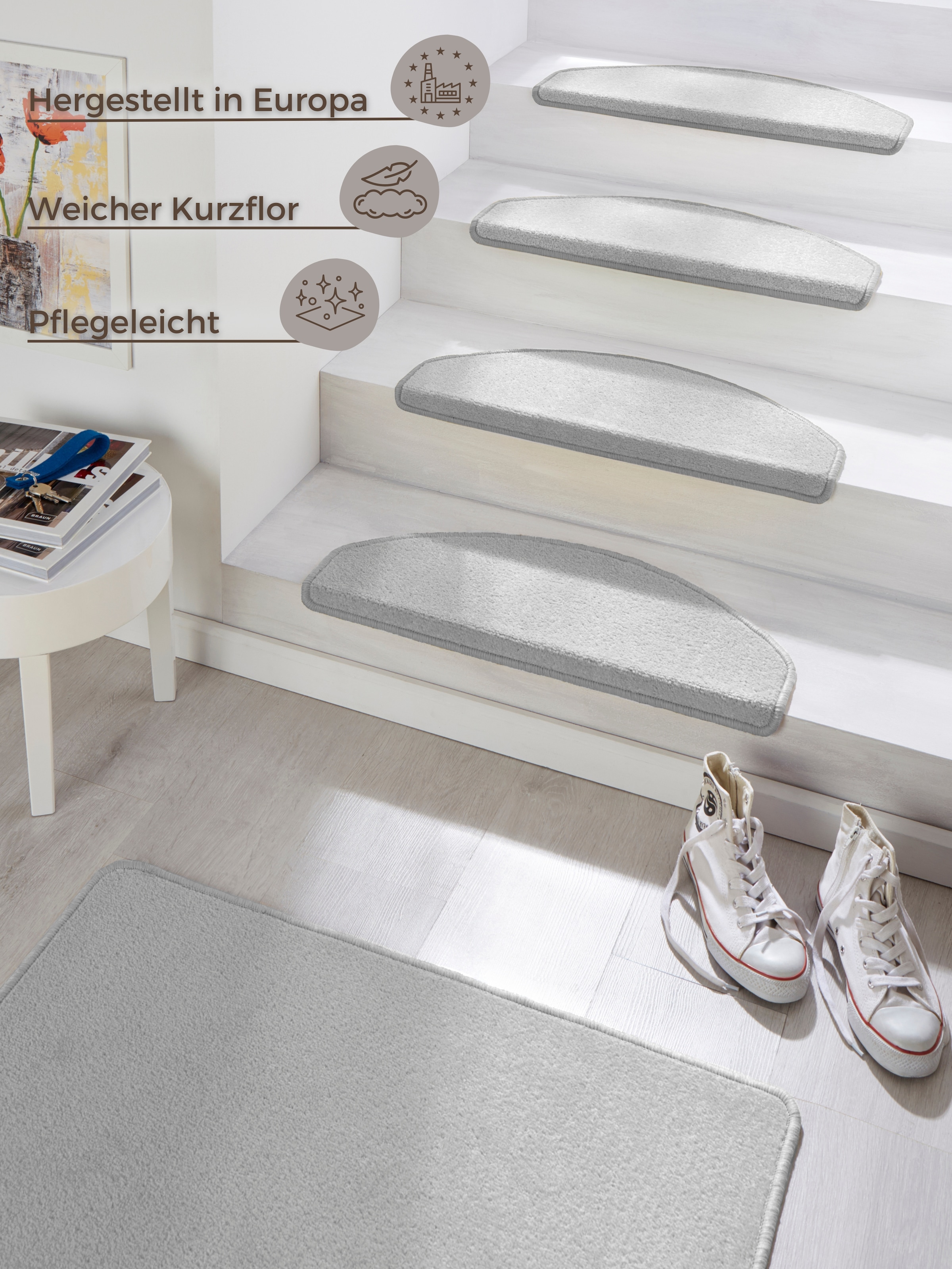 HANSE Home Stufenmatte »Fancy«, halbrund, 15 Stück, Treppenmatten, Selbstklebend, Stufenteppich, Treppenstufen