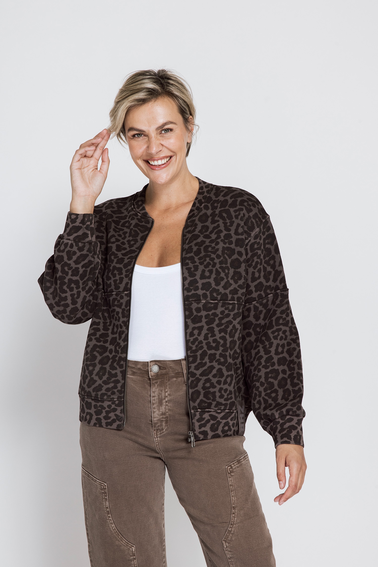 Zhrill Blouson »LILLA« sans capuche im Leo-Look / Baumwolle / Bequeme Passform