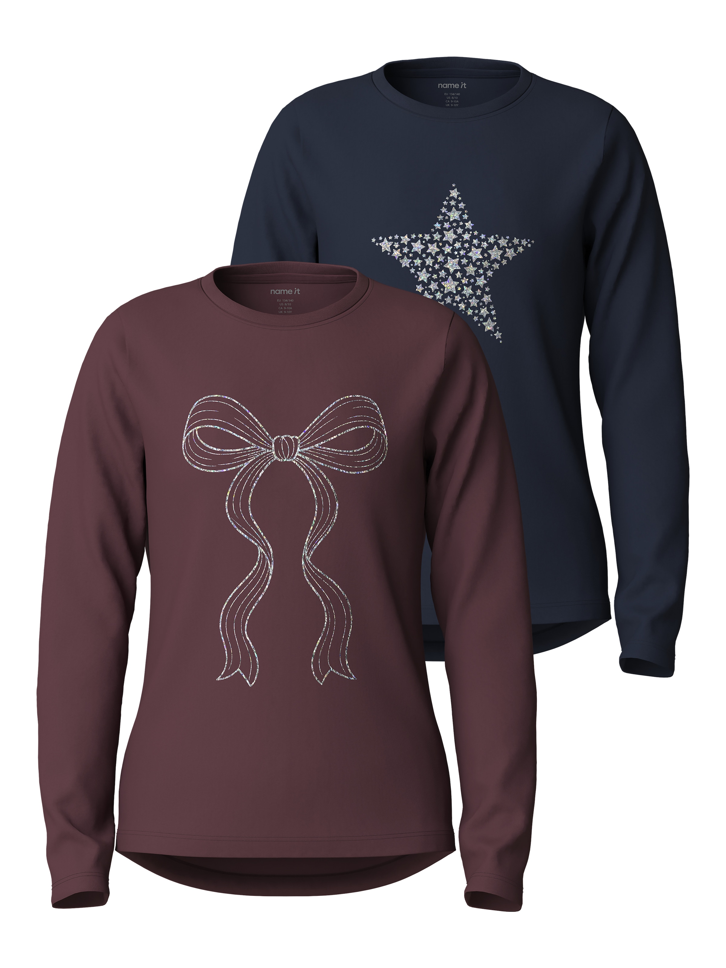 Image of Name It Langarmshirt "NKFVIPARTY 2P LS TOP" Packung, 2 Baumwollmischung, regular fit