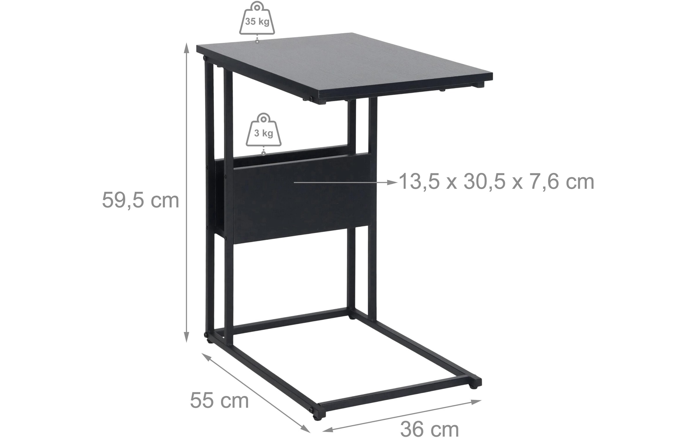 relaxdays Beistelltisch »in C-Form 60 x 55 cm« Couchtisch mit zwei Ablagen