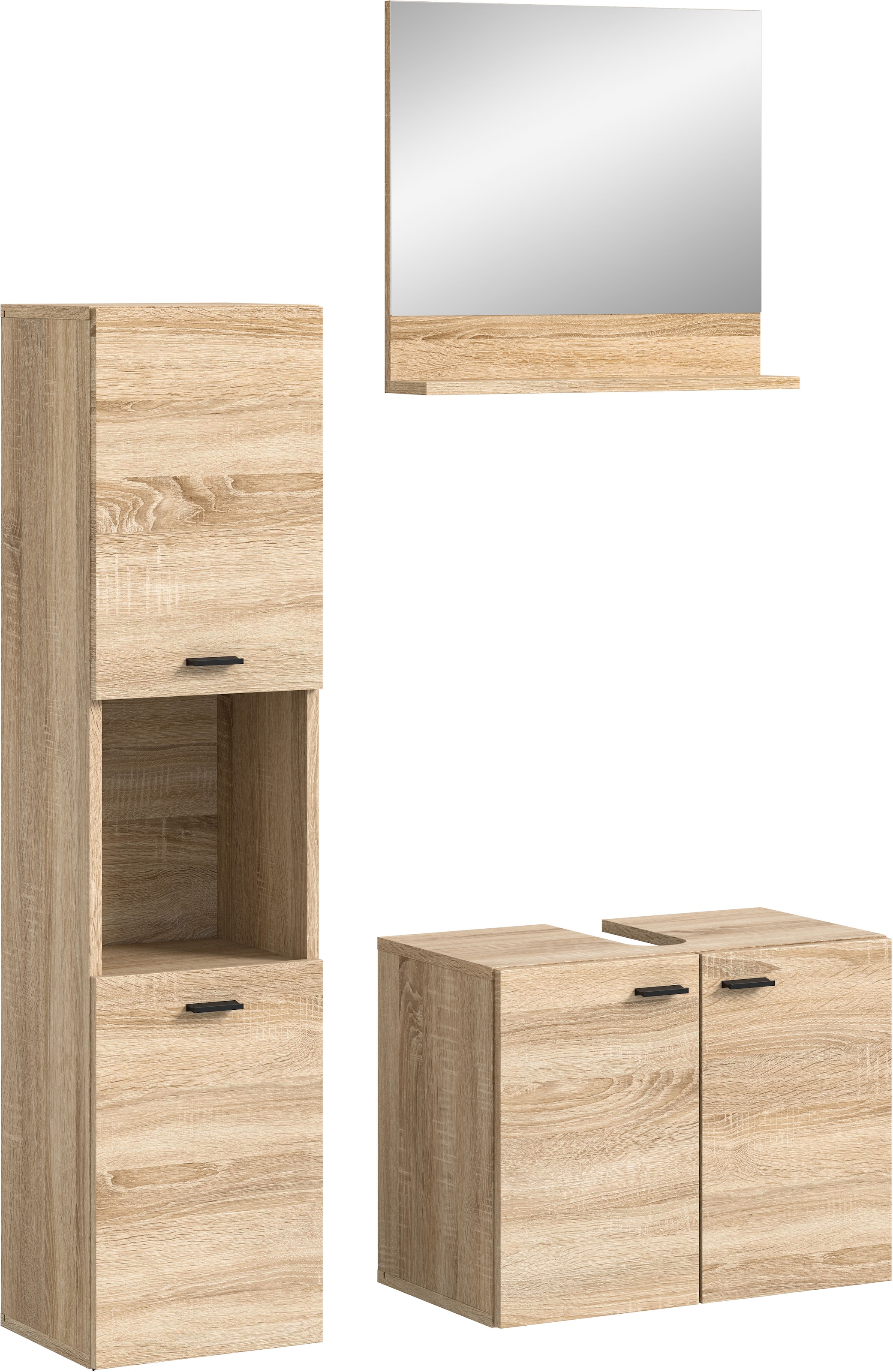 welltime Badmöbel-Set »Tampa, Breite 102cm, 3-teilig«, (3 St.), Waschbeckenunterschrank, Spiegel, Hochschrank