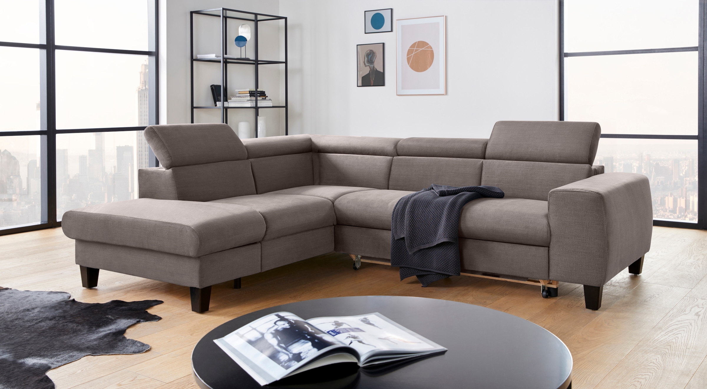 COTTA Ecksofa »Morven L-Form mit Kopfteilverstellung«, wahlweise mit Bettfunktion, Bettkasten & Wireless-Charger