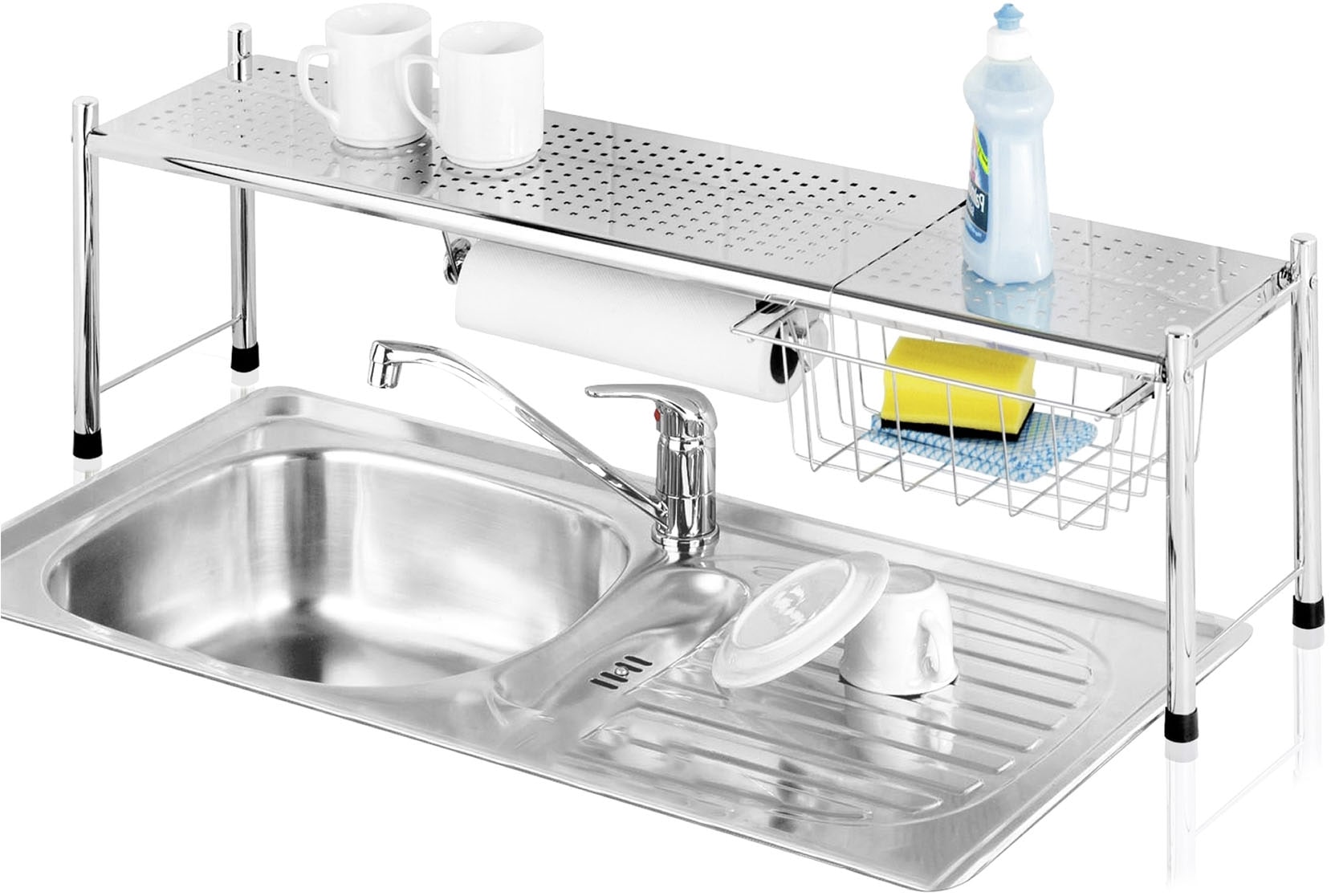 Maximex Küchenregal »Modell EXPANDO«, ausziehbares Spülbeckenregal mit Küchenrollenhalter und Korb