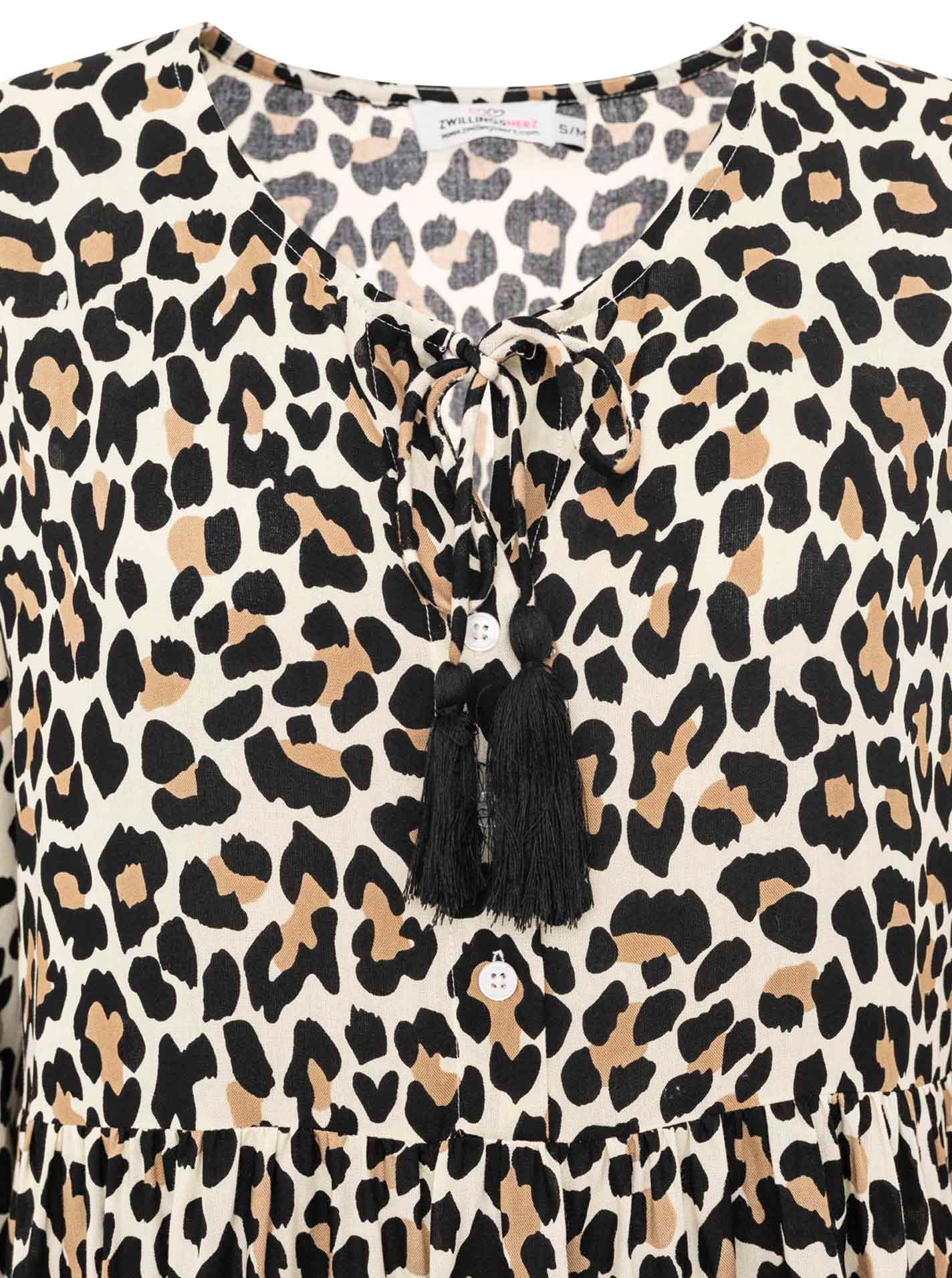 Zwillingsherz Robe en sweat »"Leo Dream"« Leomuster, figurumspielend, pinke Tassel, lange Ärmel