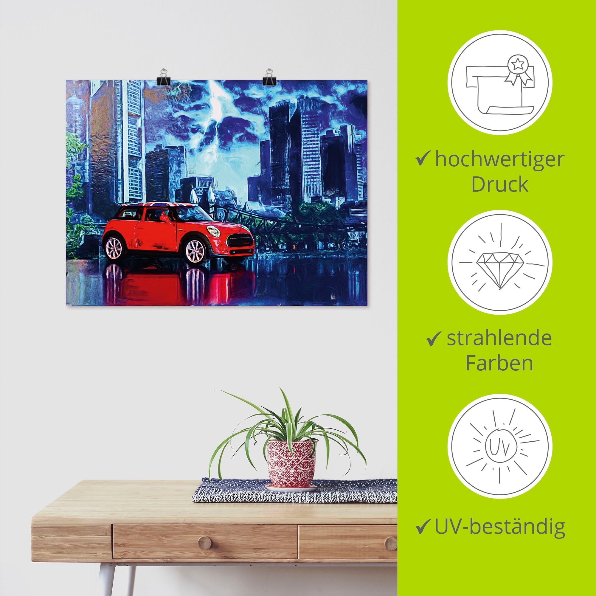 Artland Poster »Nachts in der Stadt«, Auto, (1 St.), als Alubild, Leinwandbild, Wandaufkleber oder Poster in versch. Grössen