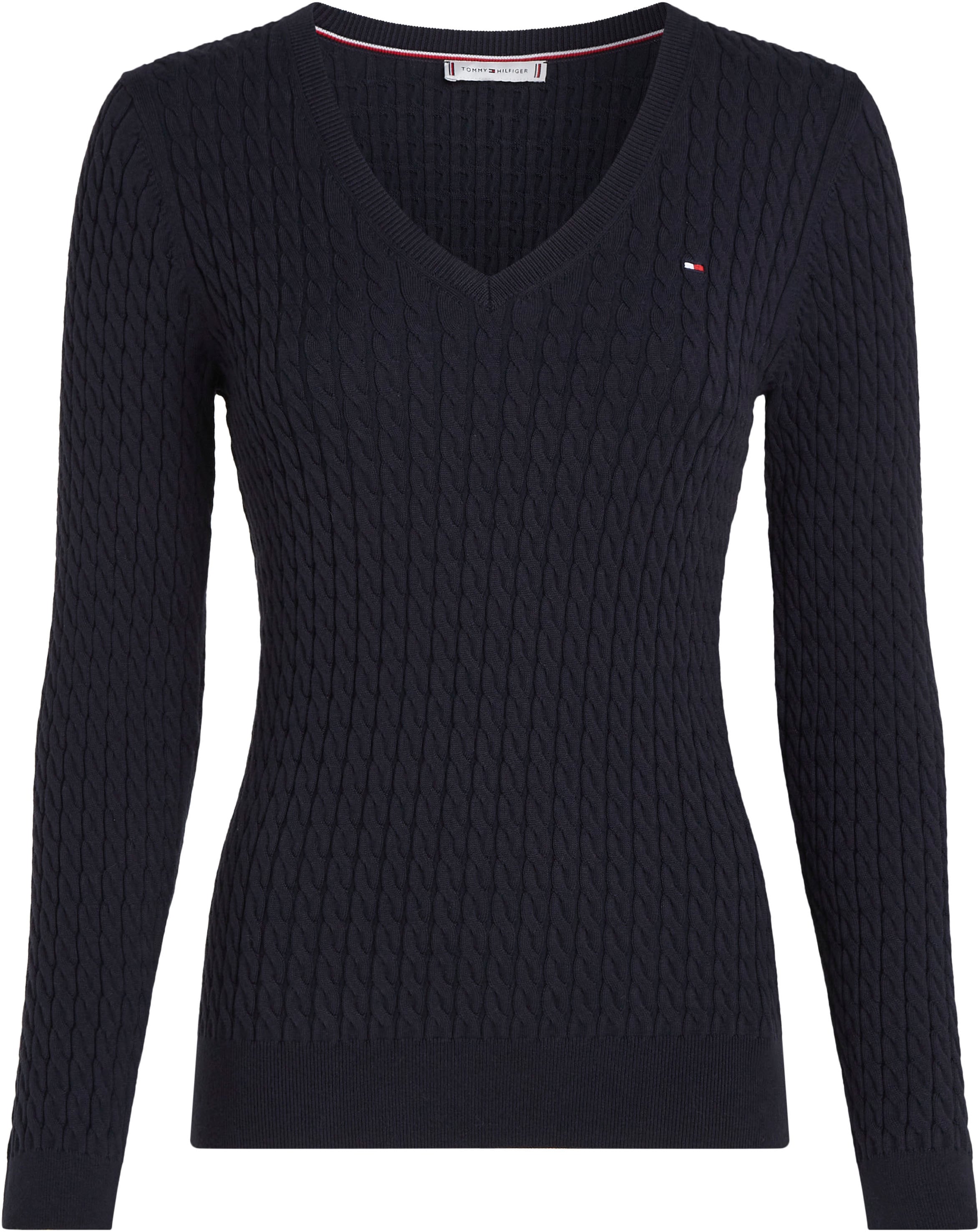 Tommy Hilfiger Strickpullover »CO CABLE V-NK SWEATER«, mit Zopfmuster