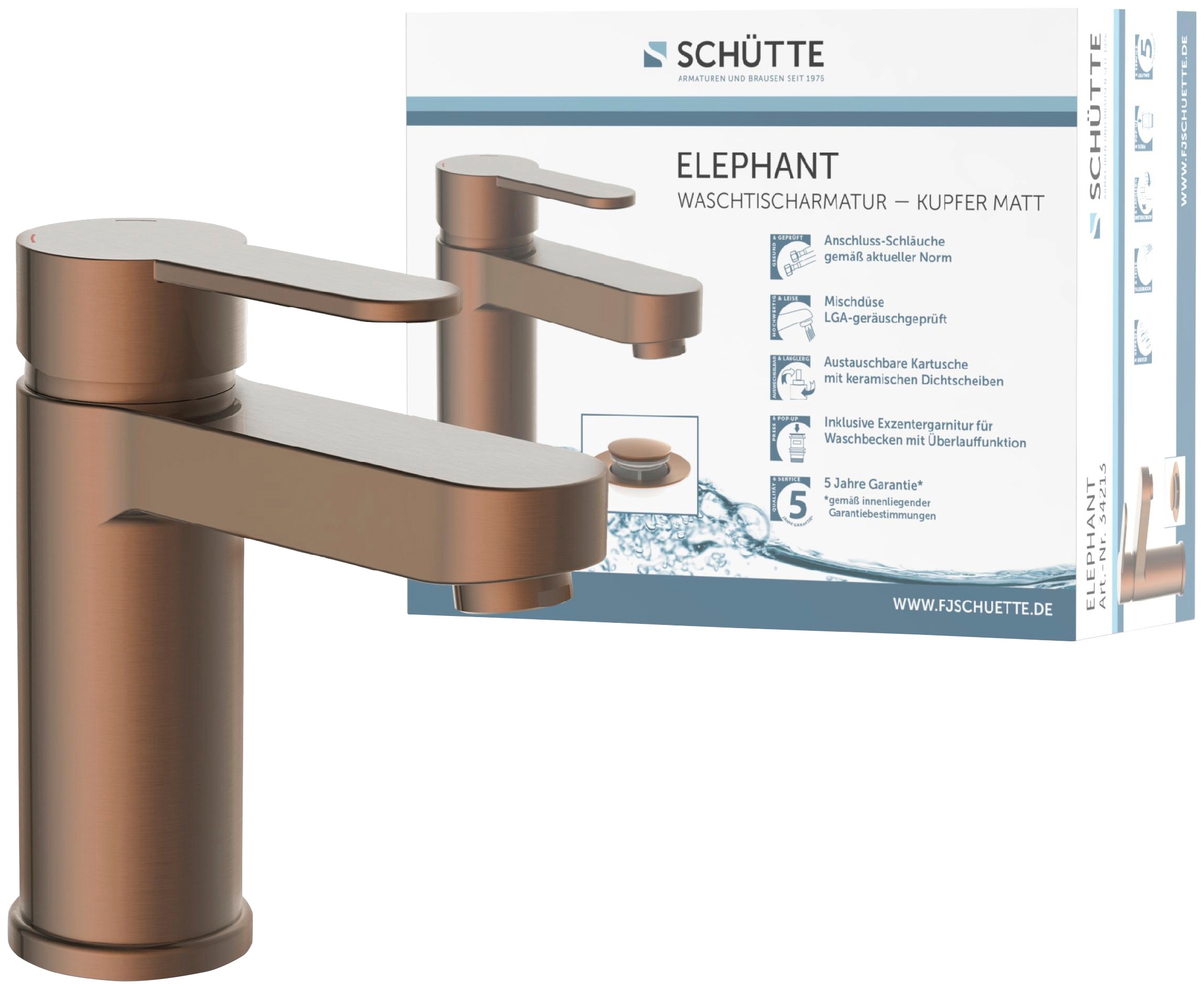Image of Schütte Waschtischarmatur "ELEPHANT" inkl. Exzenter, Marken-Mischdüse, leichte Montage