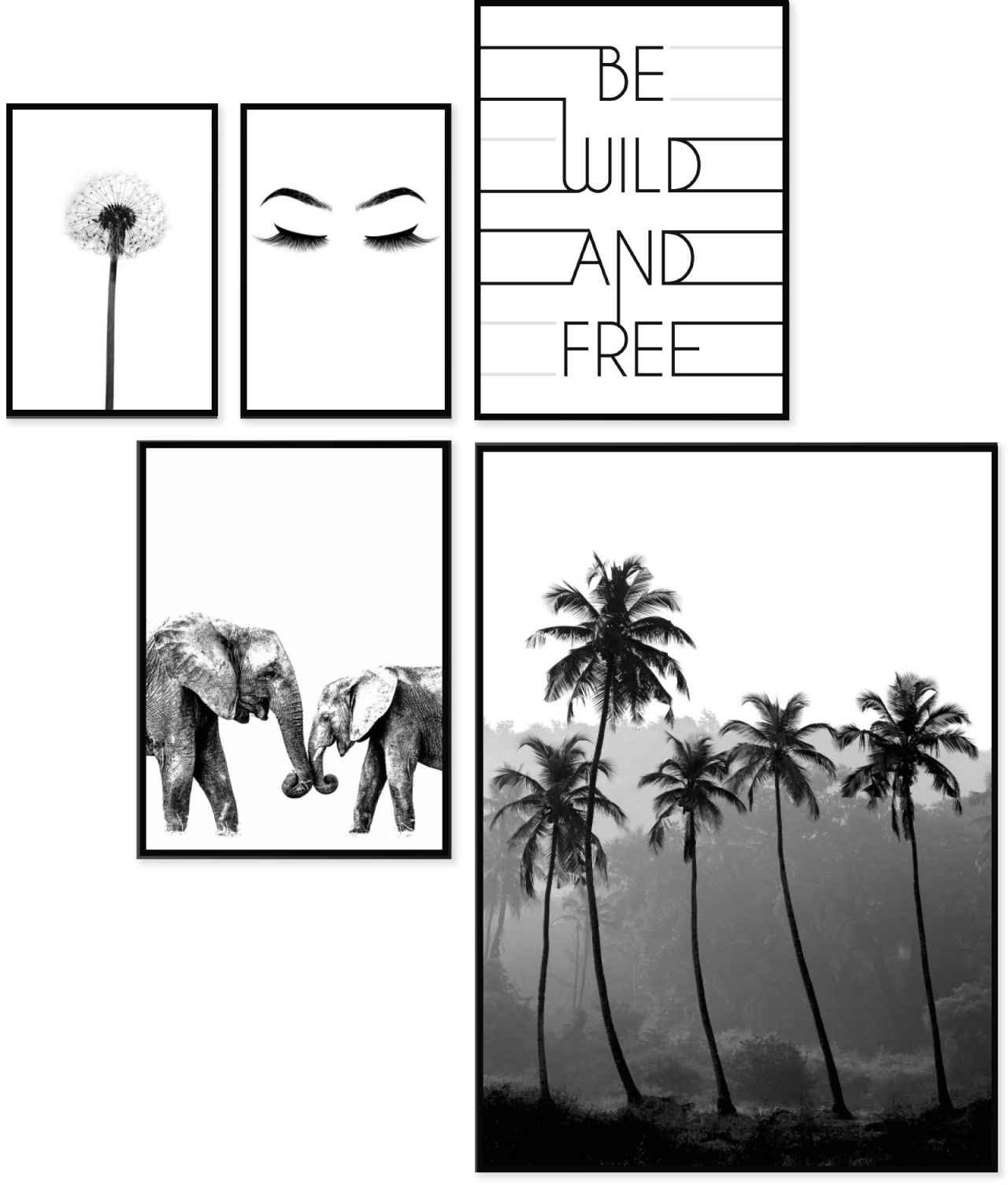 Image of Reinders! Wandbild »Wandbilder Set Impressionen Zitat - Palmen - Elefant - Modern«, Schriftzug, (5 St.) bei Ackermann Versand Schweiz