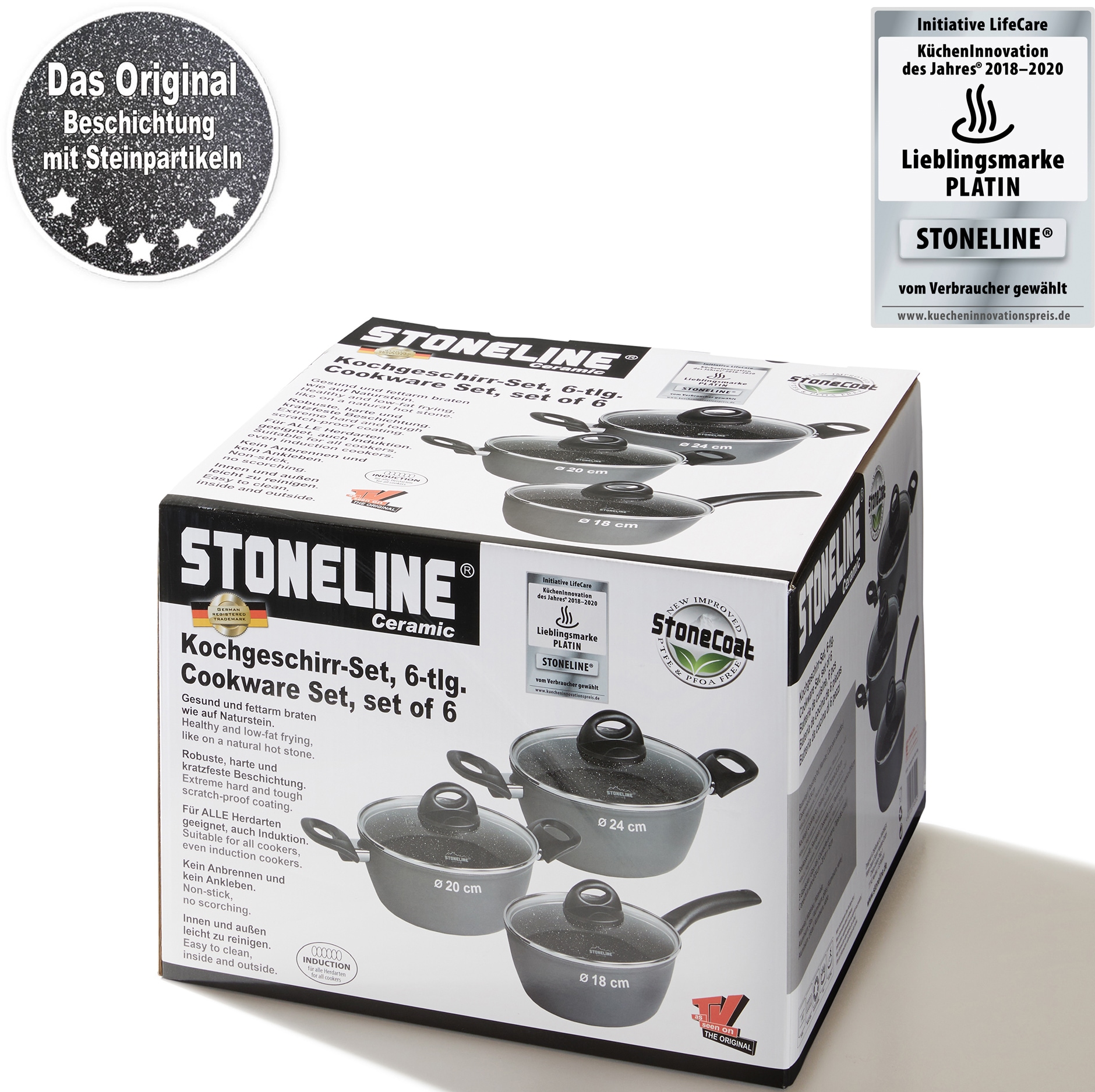 STONELINE Topf-Set »CERAMIC«, Aluminium, (Set, 6 tlg., 1x Bratentopf Ø 24 cm, 1x Kasserolle Ø 18 cm, 1x Kochtopf Ø 20 cm), Induktion