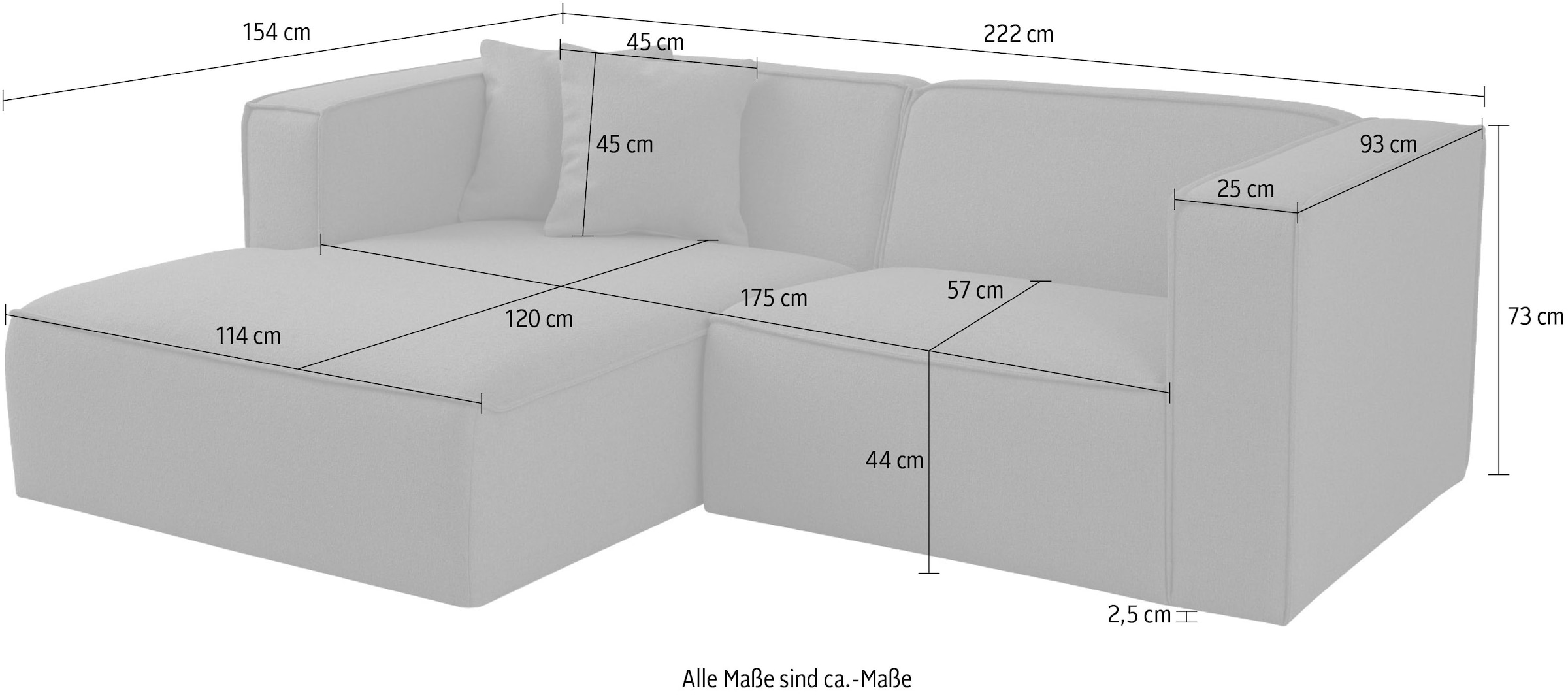 GOODproduct Canapé d'angle »Tammie« Breite 222 cm, Webstoff fein, bodentief, mit Wellenunterfederung