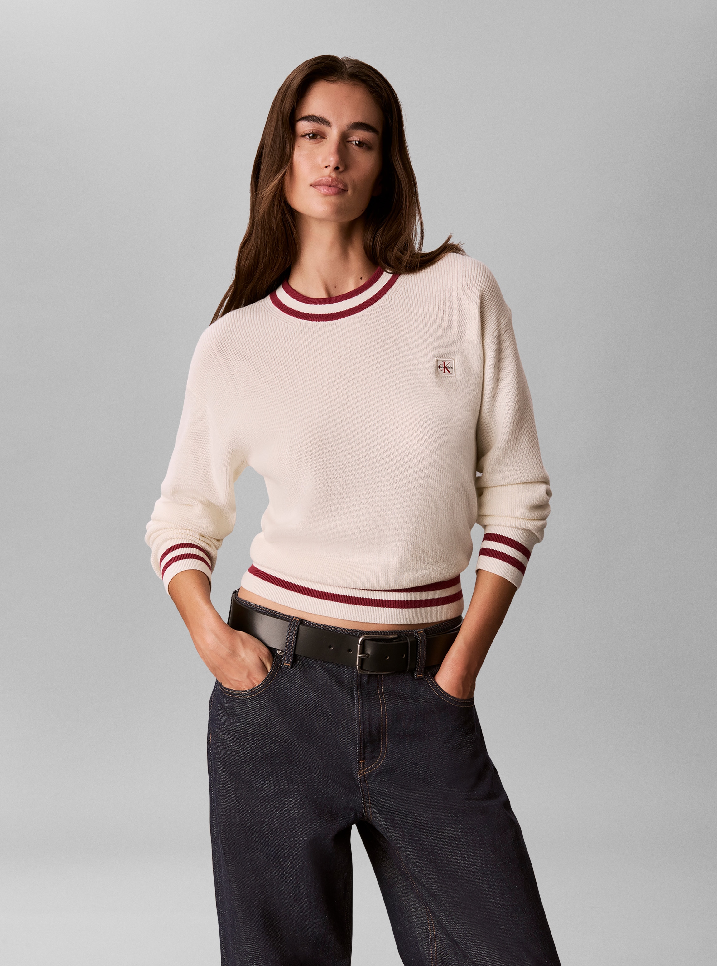 Image of Calvin Klein Rundhalspullover "WOVEN LABEL CREWNECK SWEATER" Regular fit mit Rundhalsausschnitt