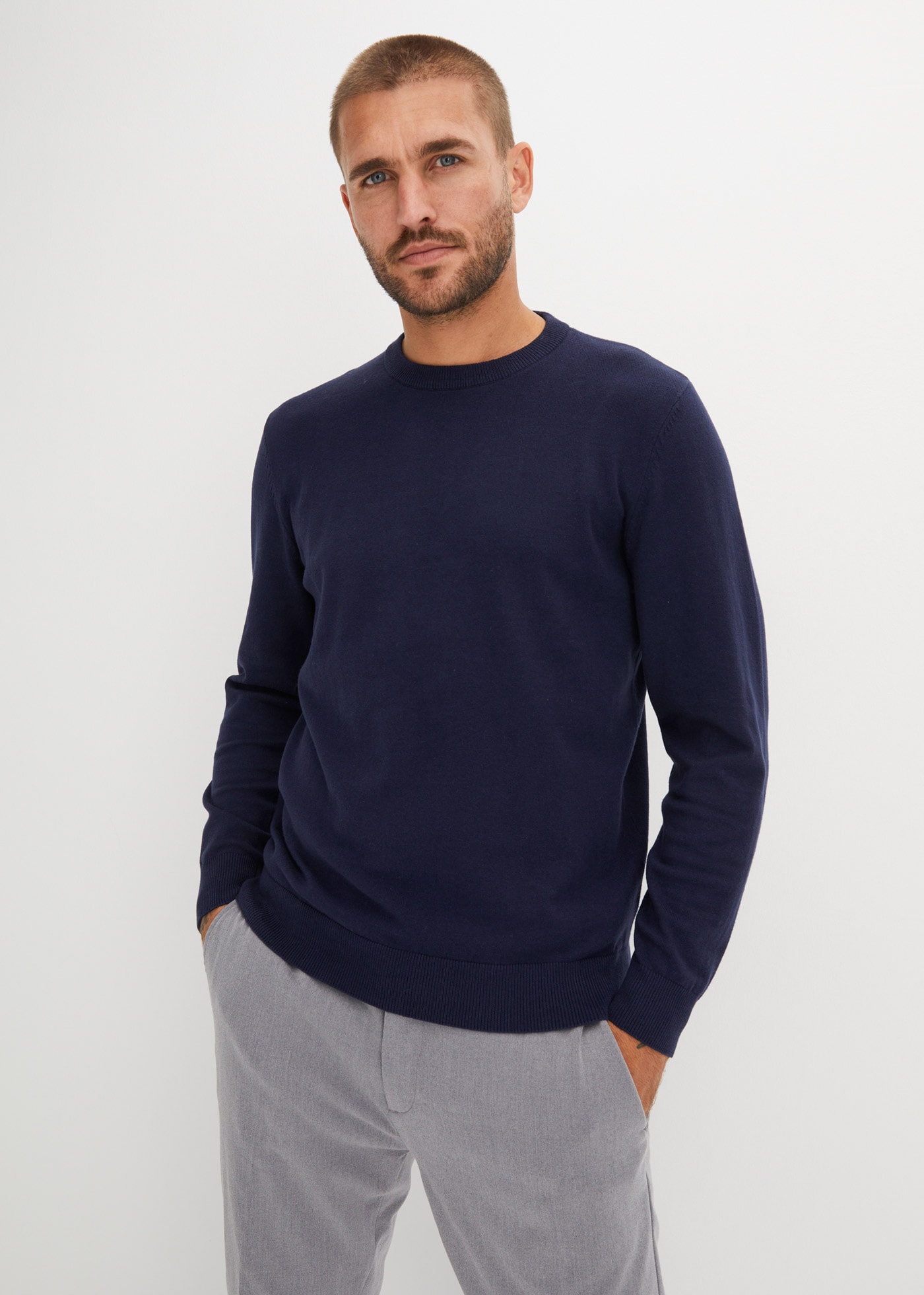 Image of bonprix Strickpullover aus Baumwolle und Polyamid, mit Rundhalsausschnitt, Regular Fit