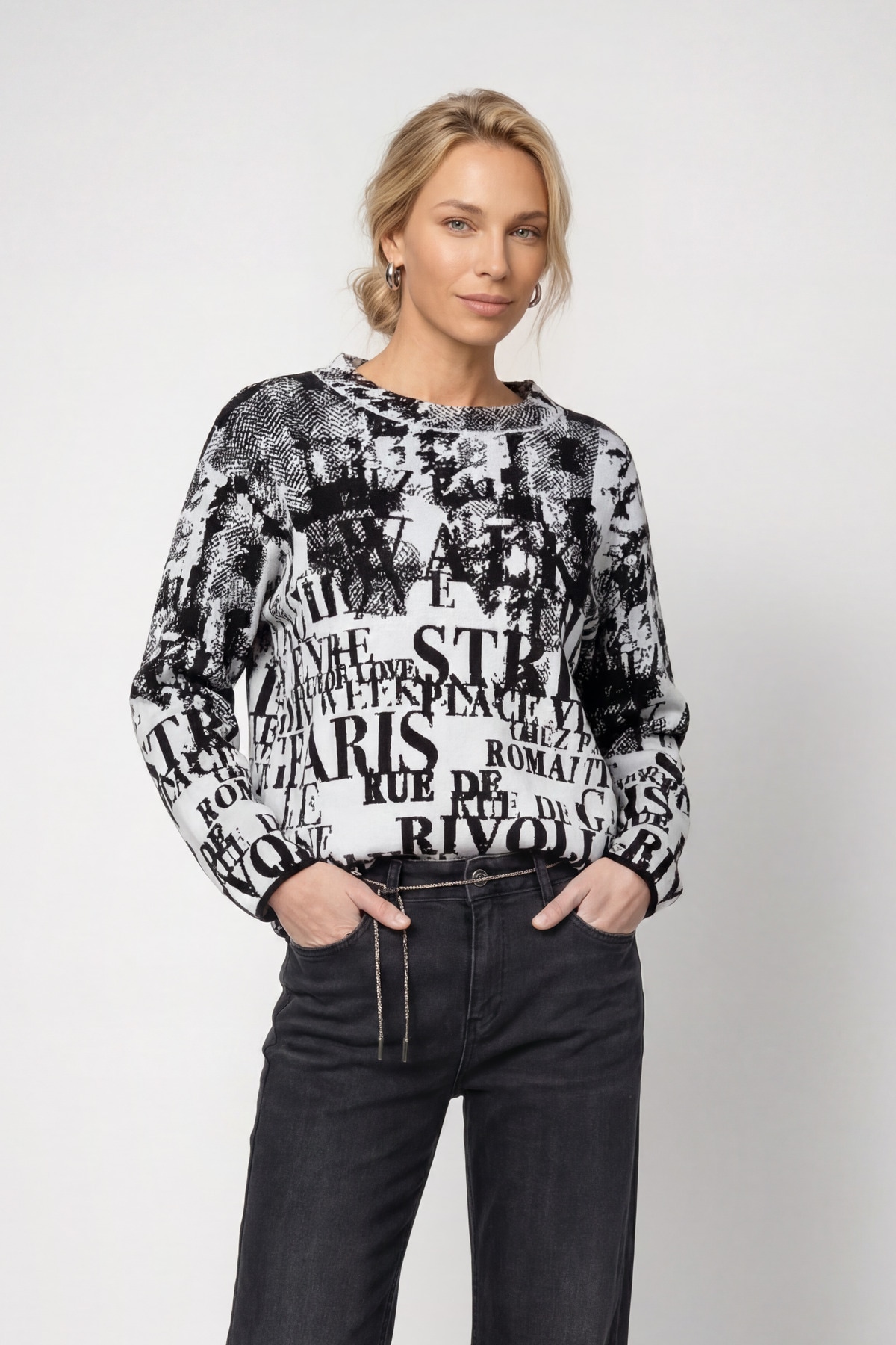 Image of Monari Rundhalspullover "Pullover Buchstabenjacquard" Regular fit mit Rundhalsausschnitt