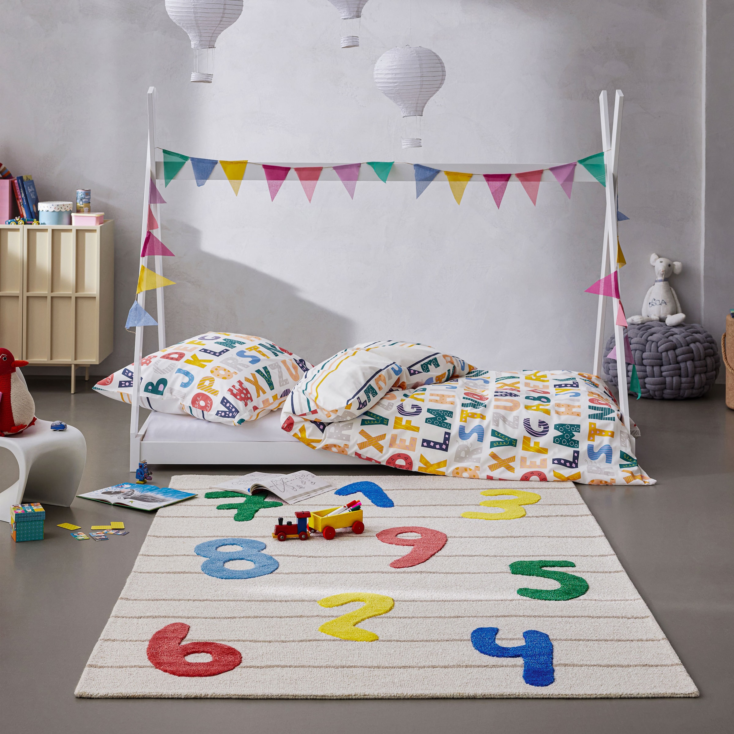 SMART KIDS Tapis pour enfants »Countdown« Rectangulaire 16 mm Höhe Kinderteppich mit Zahlen, Hoch-Tief-Effekt, Schurwolle, Spielzimmer