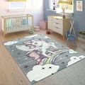 Paco Home Kinderteppich »Cosmo 213«, rechteckig, 12 mm Höhe, 3D-Design, Motiv Einhorn & Regenbogen, Kinderzimmer