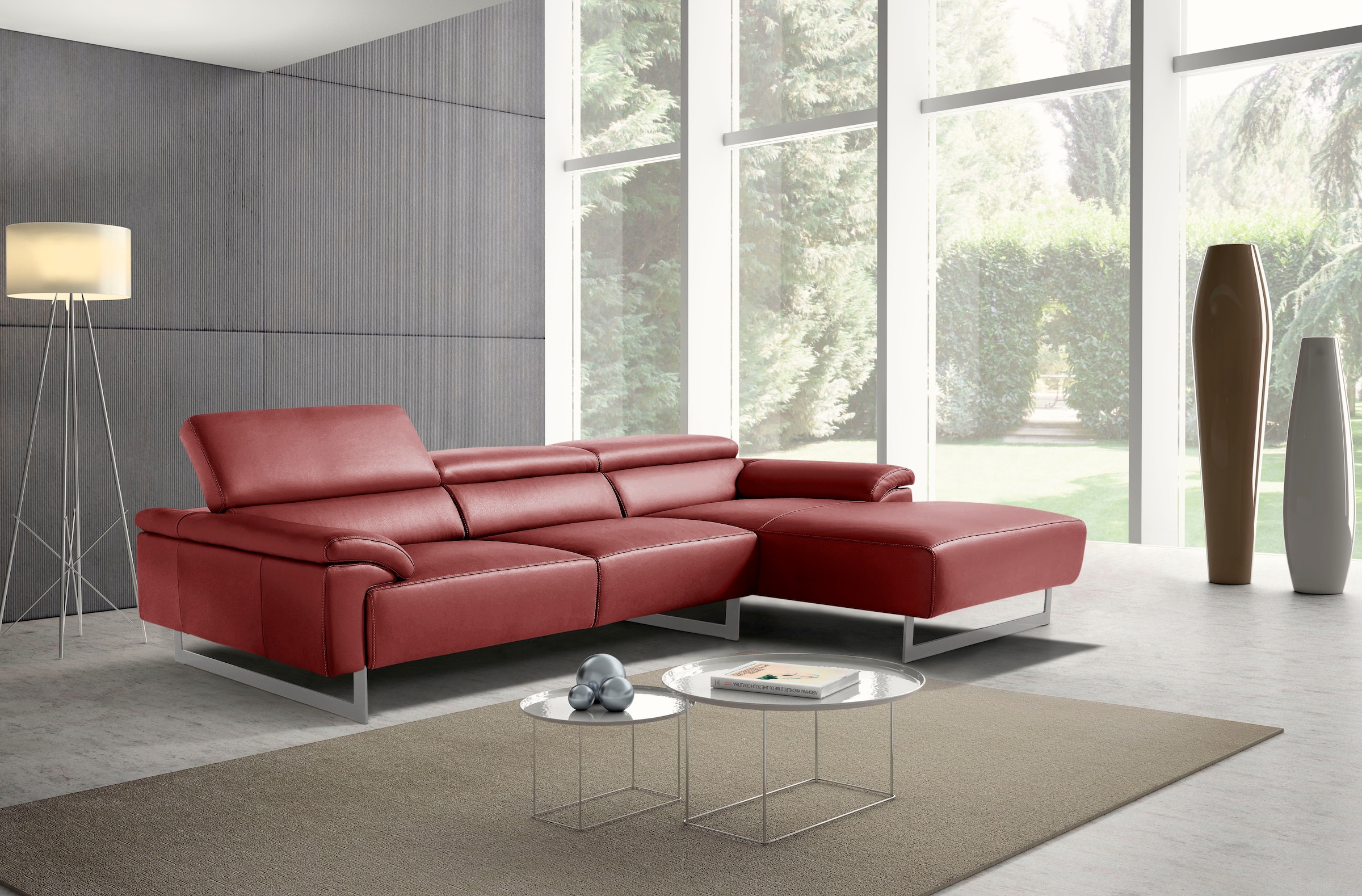 Image of Egoitaliano Ecksofa "Malika, edel und bequem, Designsofa mit hochwertigen Bezügen, L-Form" mit Recamiere, inkl. Kopfteilverstellung und chromfarbenen Metallfüssen
