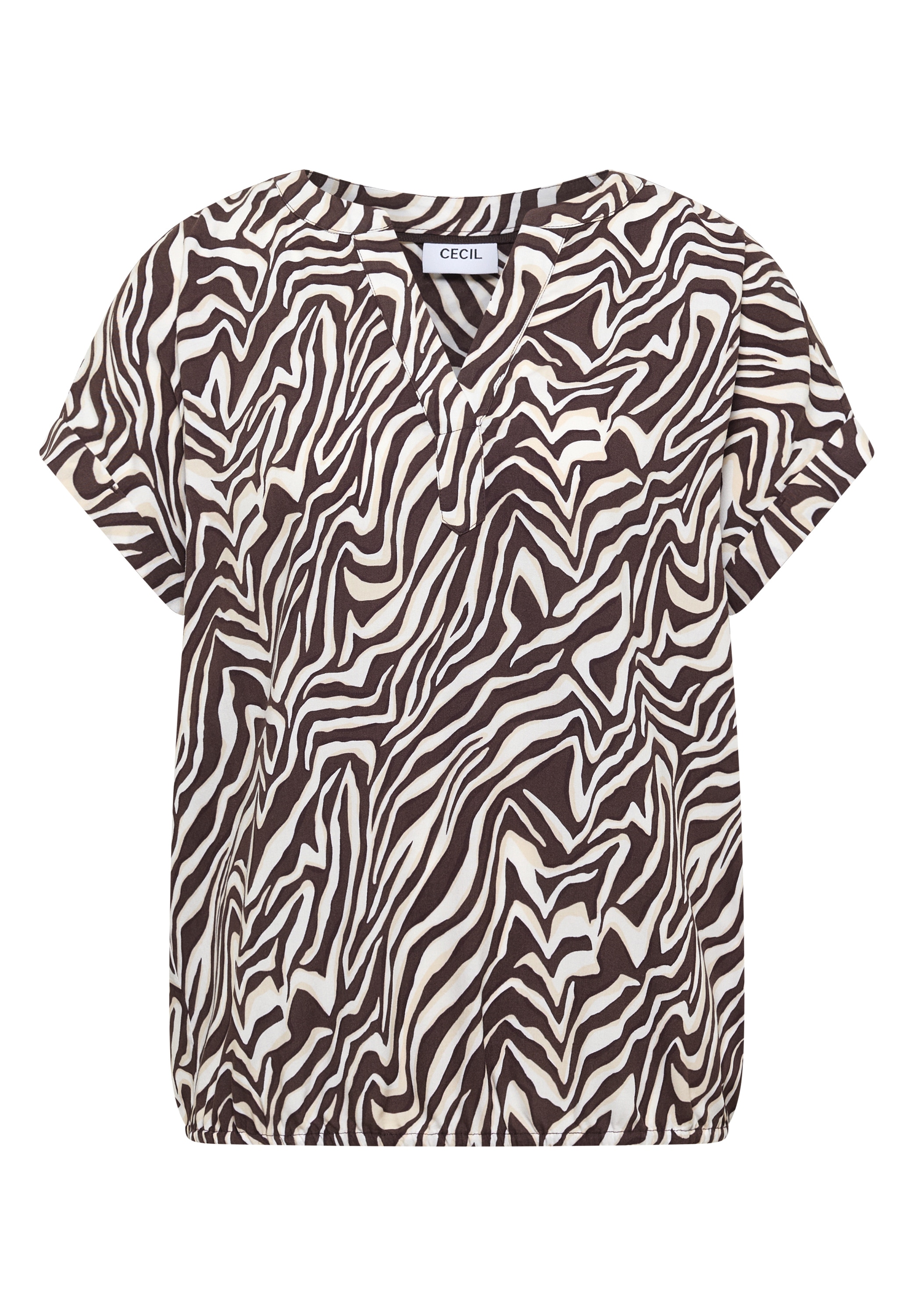 Cecil Shirtbluse Sommerbluse mit Split Neck und Zebra-Print