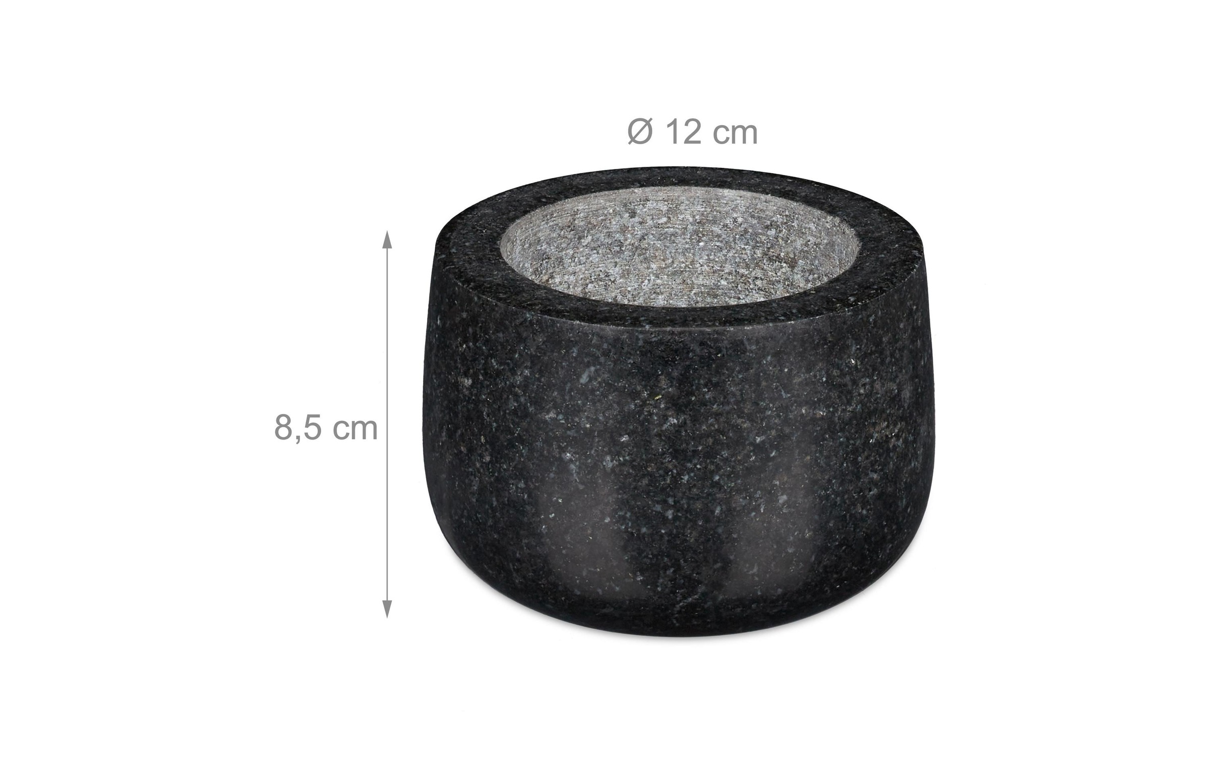 Mortier en granit avec pilon, robuste, pour épices, herbes, mortier en pierre polie, d. 12 cm, 300 ml, gris