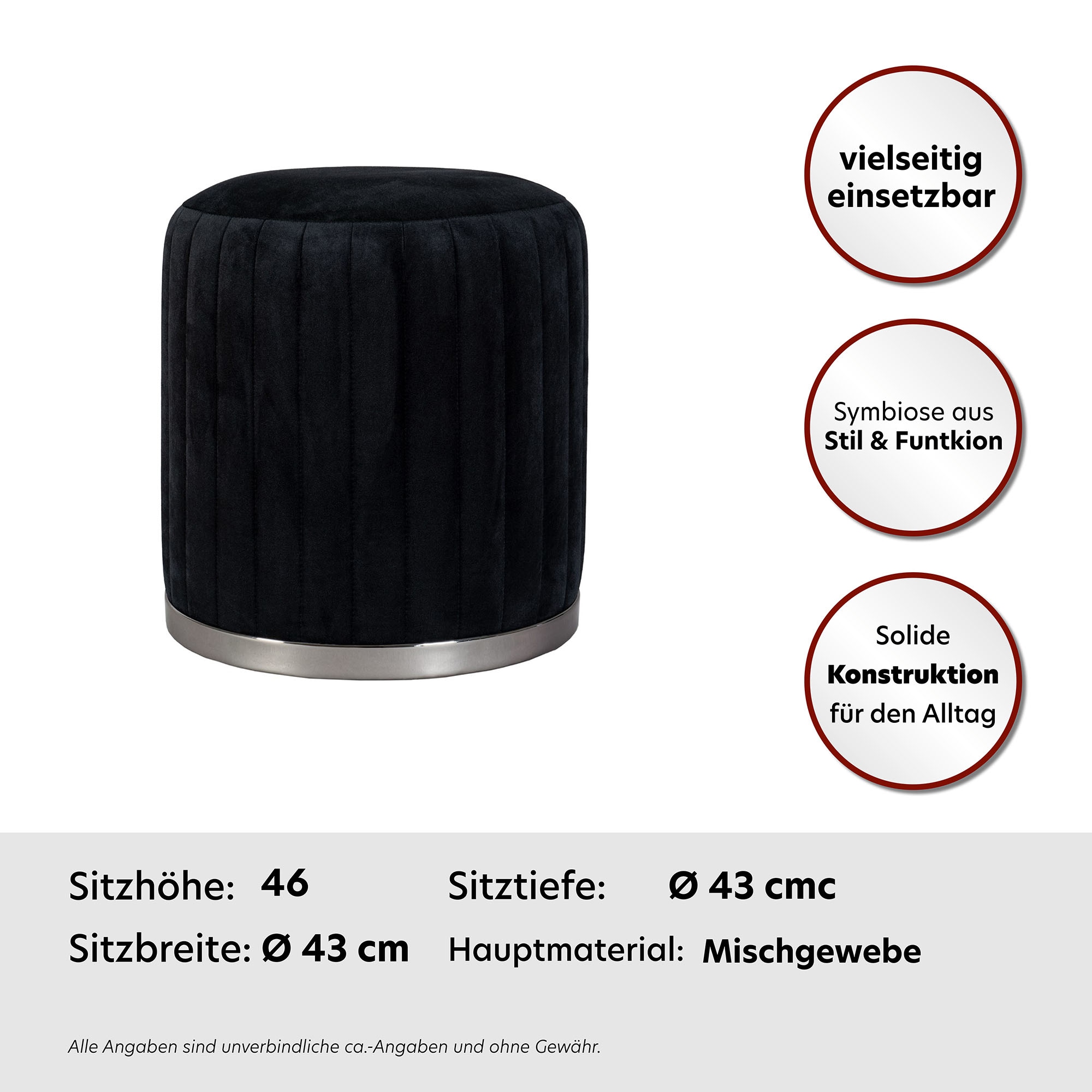 Kayoom Sitzhocker »Hocker Doric, trendiger Look, ästhetische Farbgebung, schöne Steppung«, (1 St.), komfortabel, hochqualitativ, pflegeleicht, liebevolle Verarbeitung
