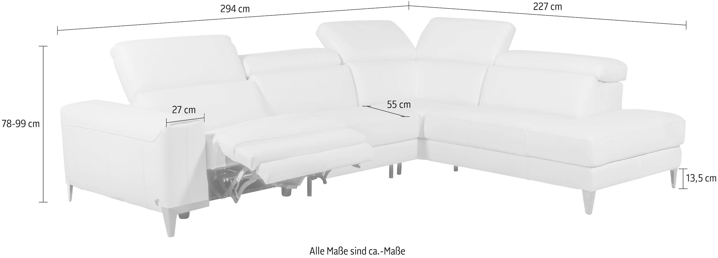 CALIA ITALIA Canapé d'angle »Benja, Designsofa mit erstklassigen Komfortfunktionen zum Wohlfühlen« in Leder, mit elektrischer Relaxfunktion