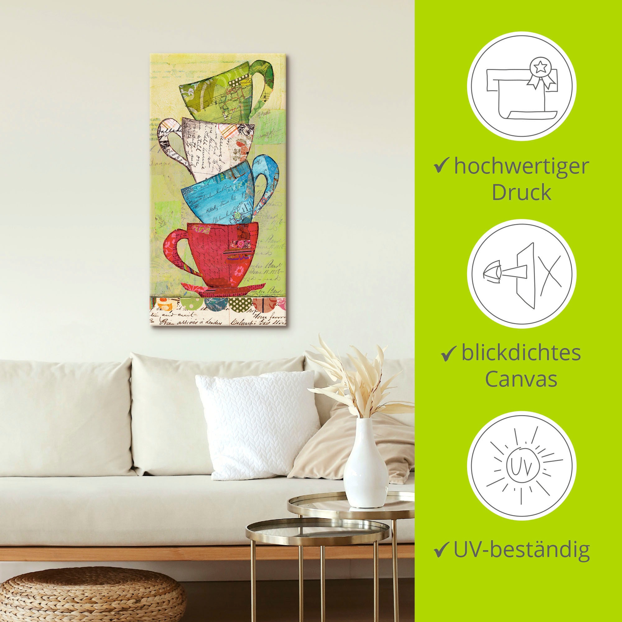 Artland Leinwandbild »Komm zum Tee« Geschirr & Besteck 1 Stk. tlg. auf Holzrahmen gespannt